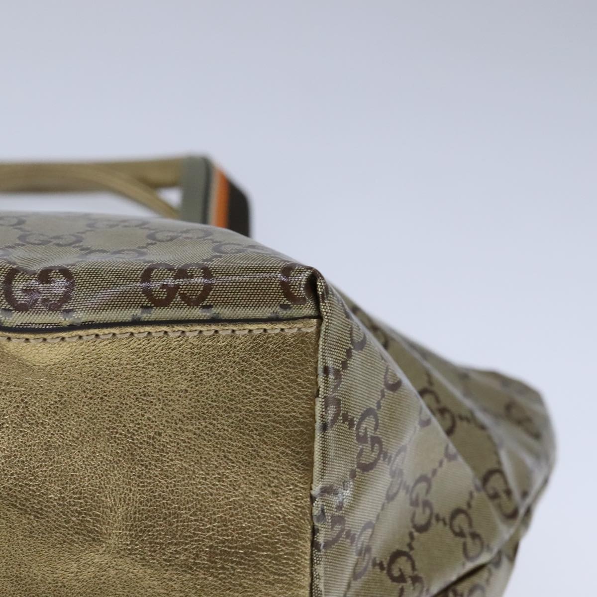 GUCCI GG Crystal Sherry Line Hand Bag Gray Gold Brown - 14