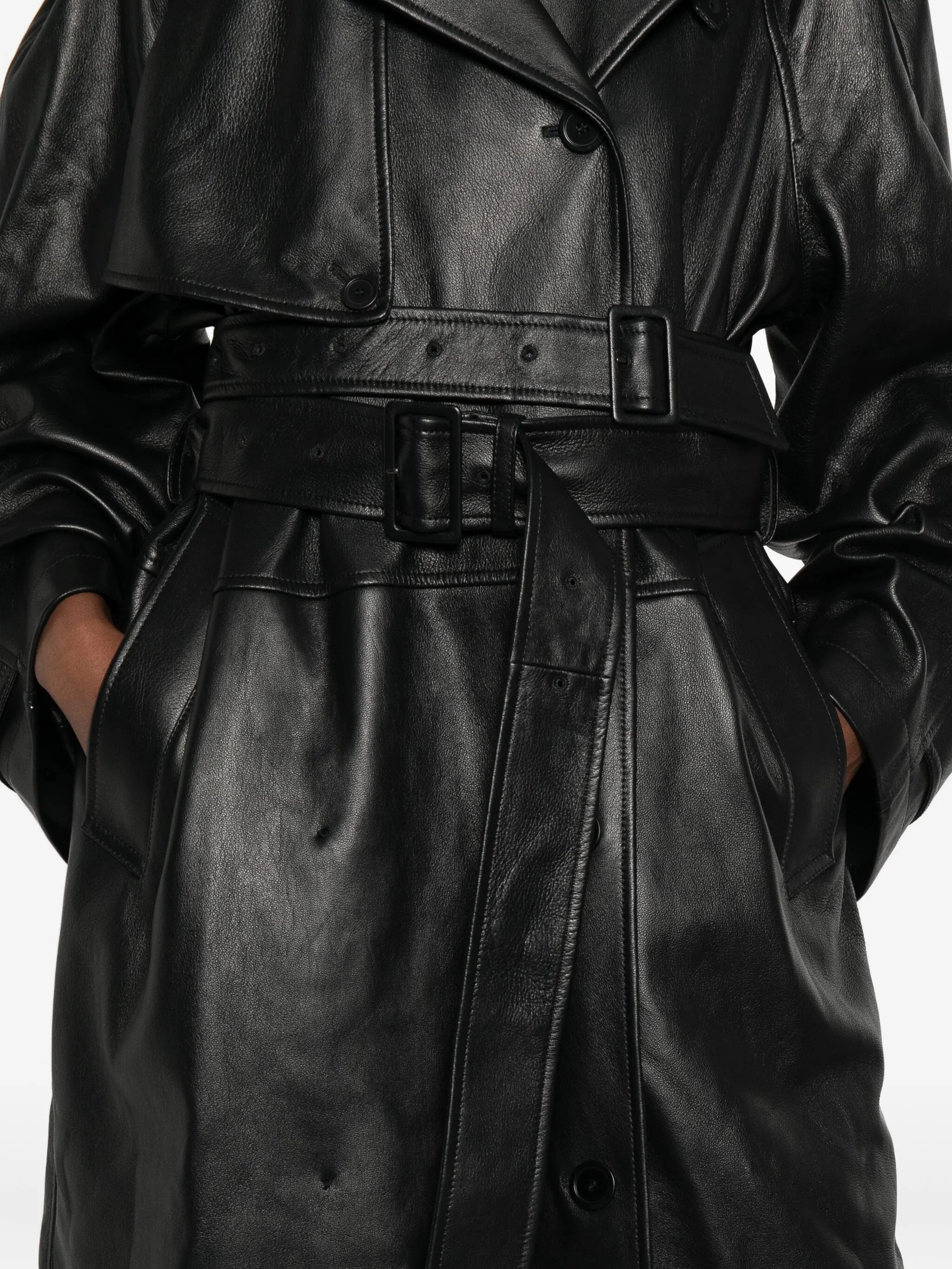 Balenciaga Belted Leather Trench Coat - 4