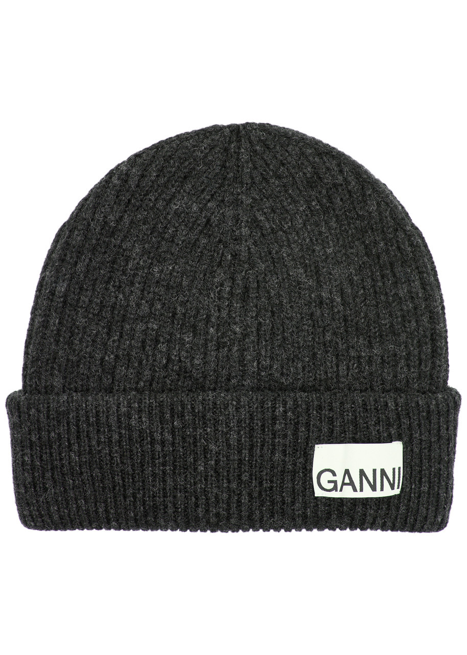 Ganni Logo Ribbed Wool-blend Beanie - 1