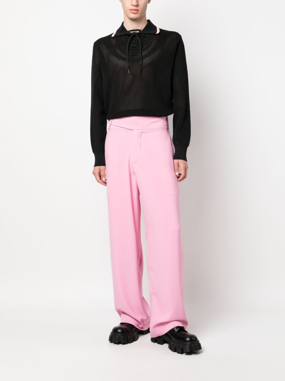 lace-up fastening knit polo shirt - 2