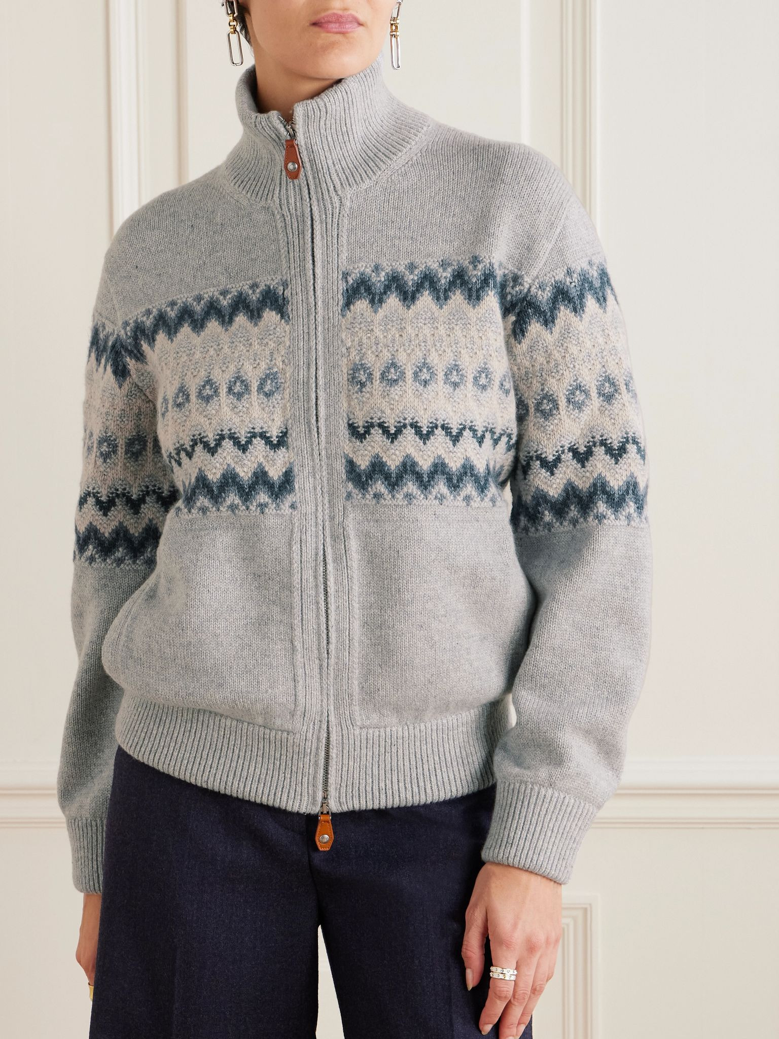 Fair Isle cashmere cardigan Light blue - 3