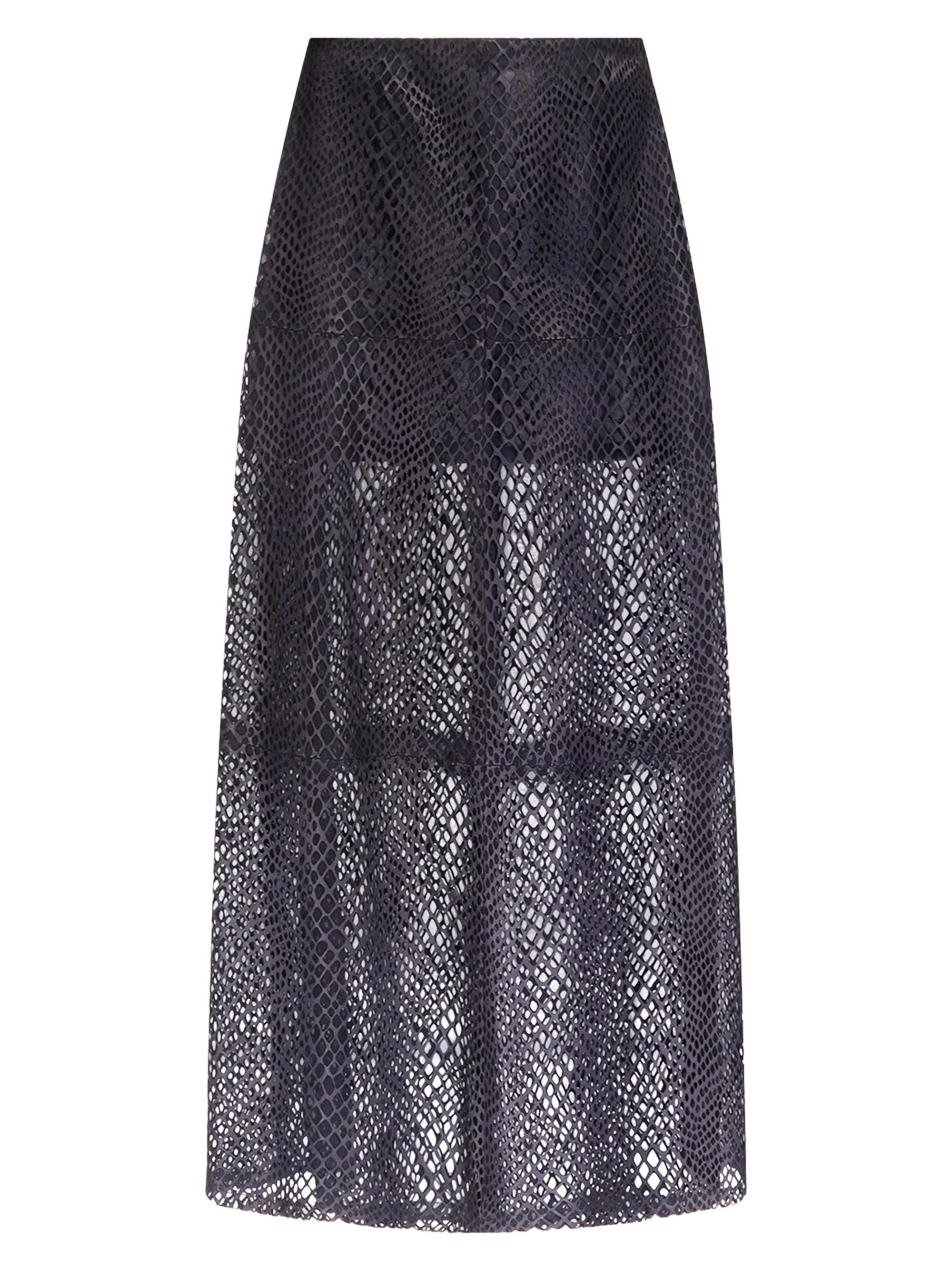 Women's Mesh Leather A-Line Mid-Skirt - Night Sky - 1