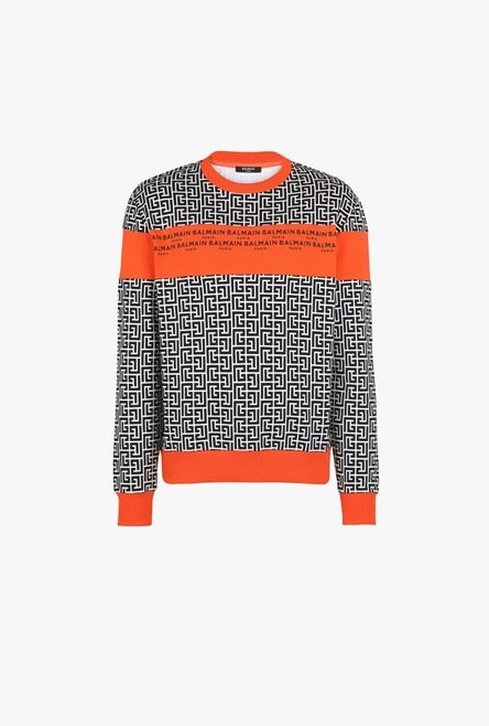 Eco-designed cotton sweatshirt with ivory and black Balmain monogram logo print - 1