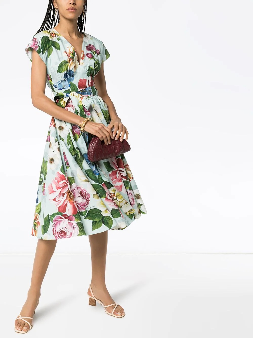 belted floral-print dress - 2