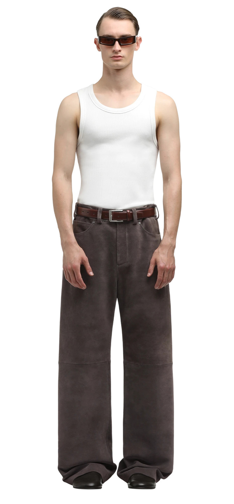 entire studios LEATHER STRAIGHT LEG PANT LODEN outlook