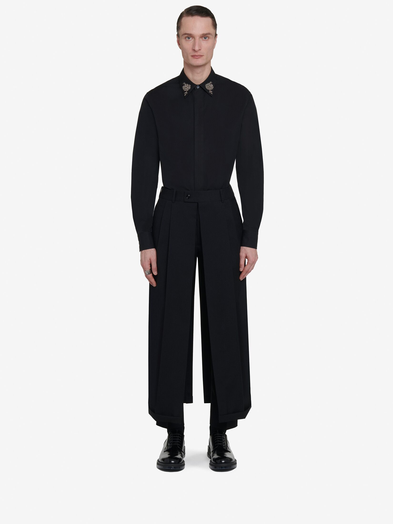 Men's Slashed Tailored Trousers in Black - 2
