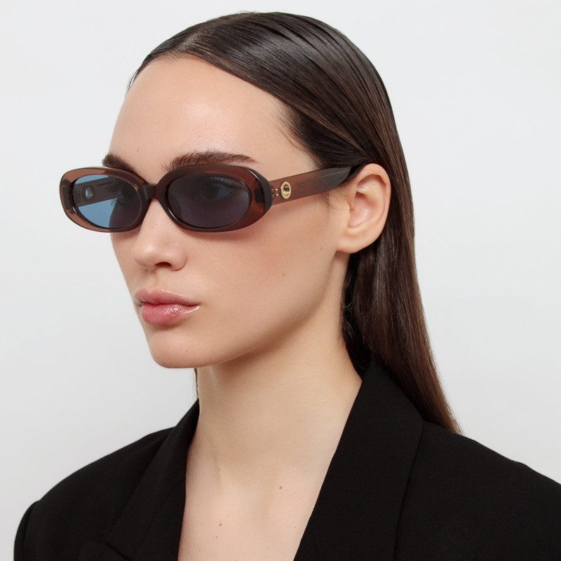 LINDA FARROW Cara Oval Sunglasses in Brown and Aqua outlook