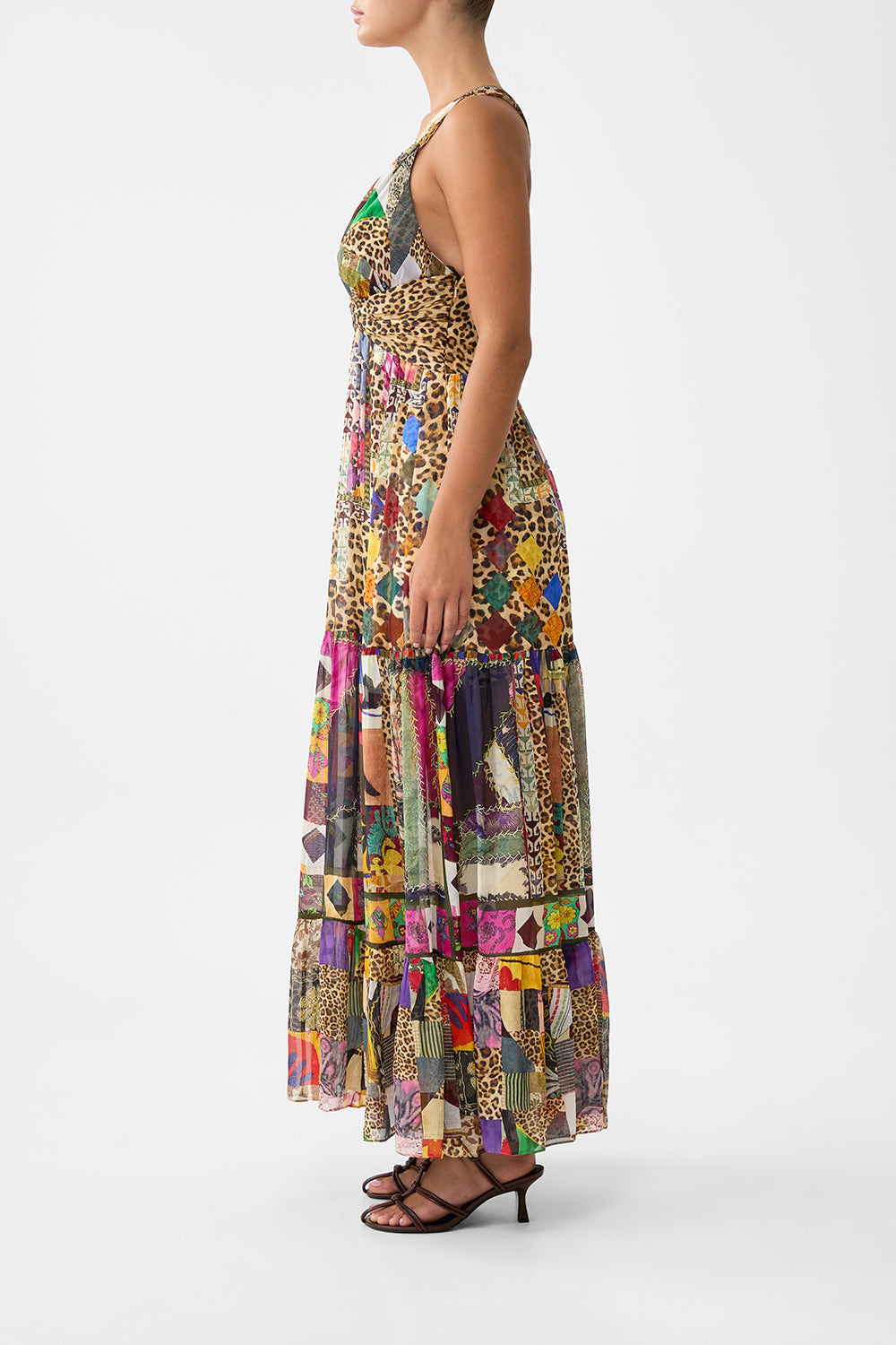 BEAD STRAP GATHERED PANEL DRESS - 4