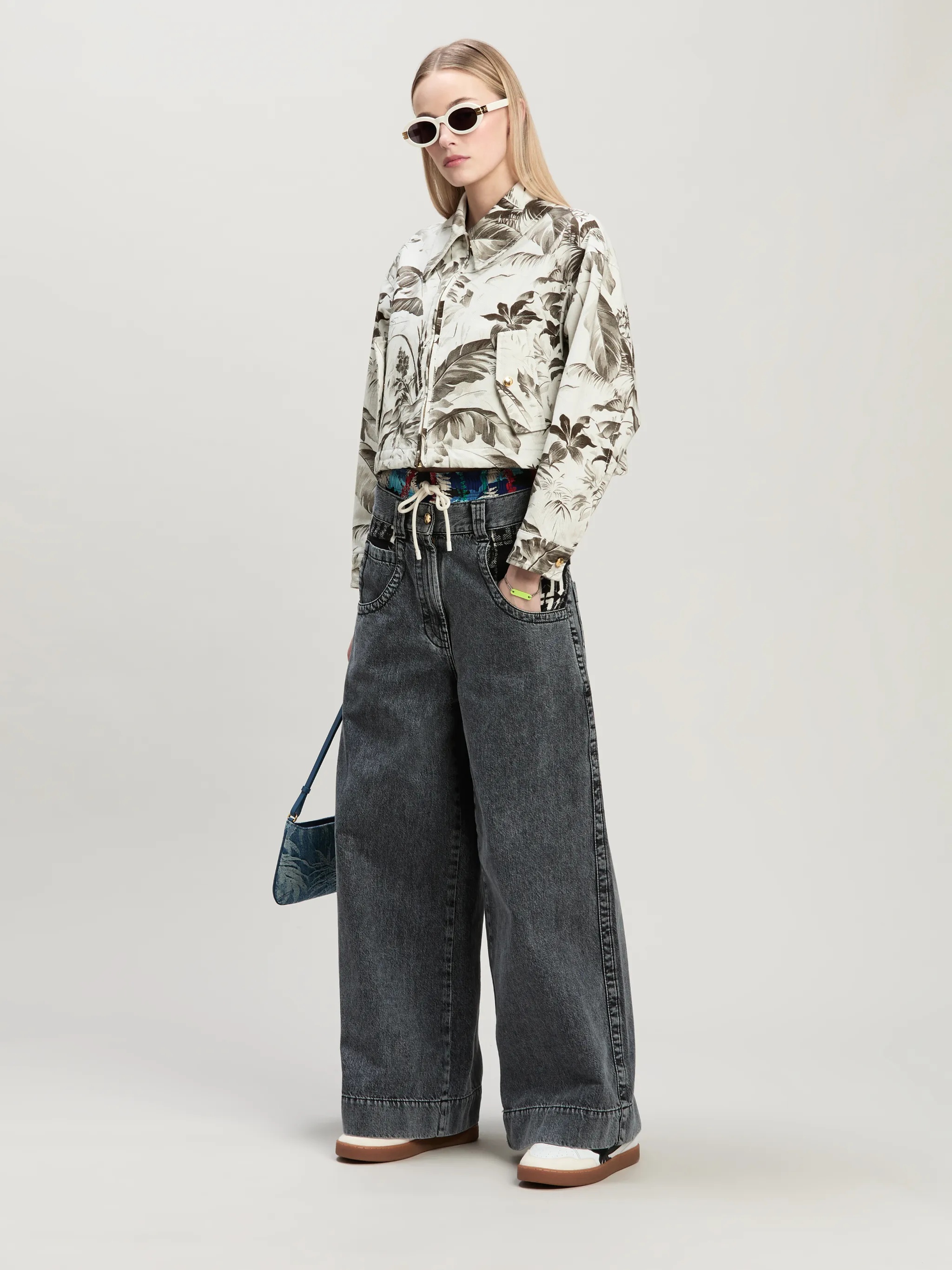 Jeans Wide Leg Monogram checked insert - 2