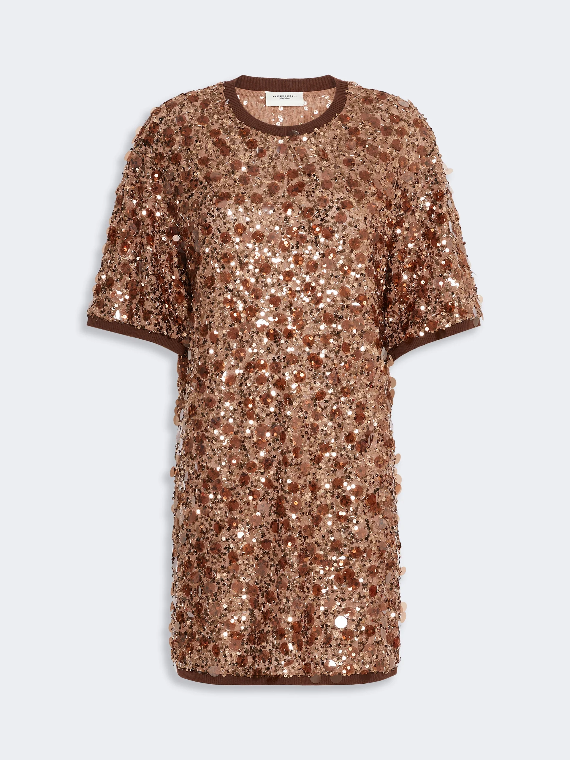 WKIEBURNEA Short sequinned jersey dress - BROWN - 1