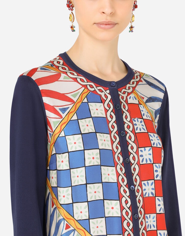 Carretto-print silk and twill cardigan - 5