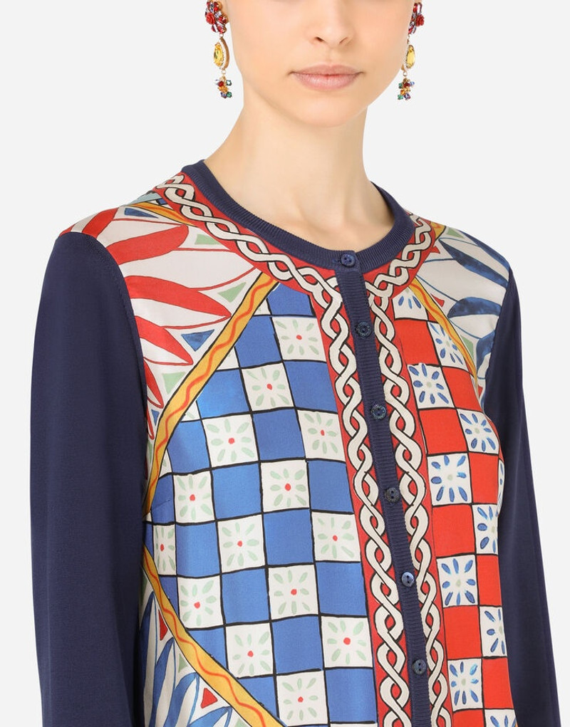 Carretto-print silk and twill cardigan 5