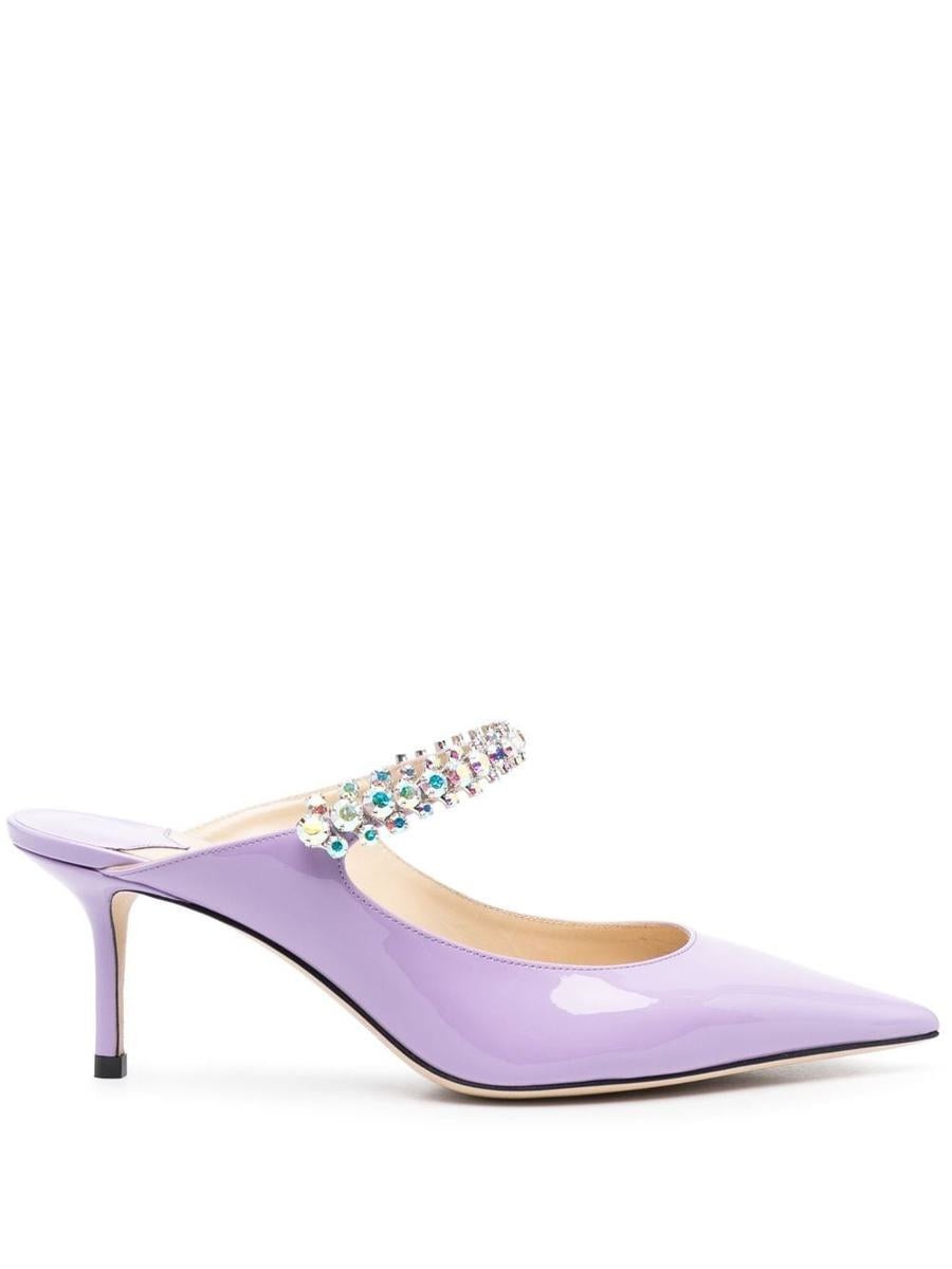 JIMMY CHOO BING 65 CRYSTAL STRAP PATENT LEATHER MULES - 1