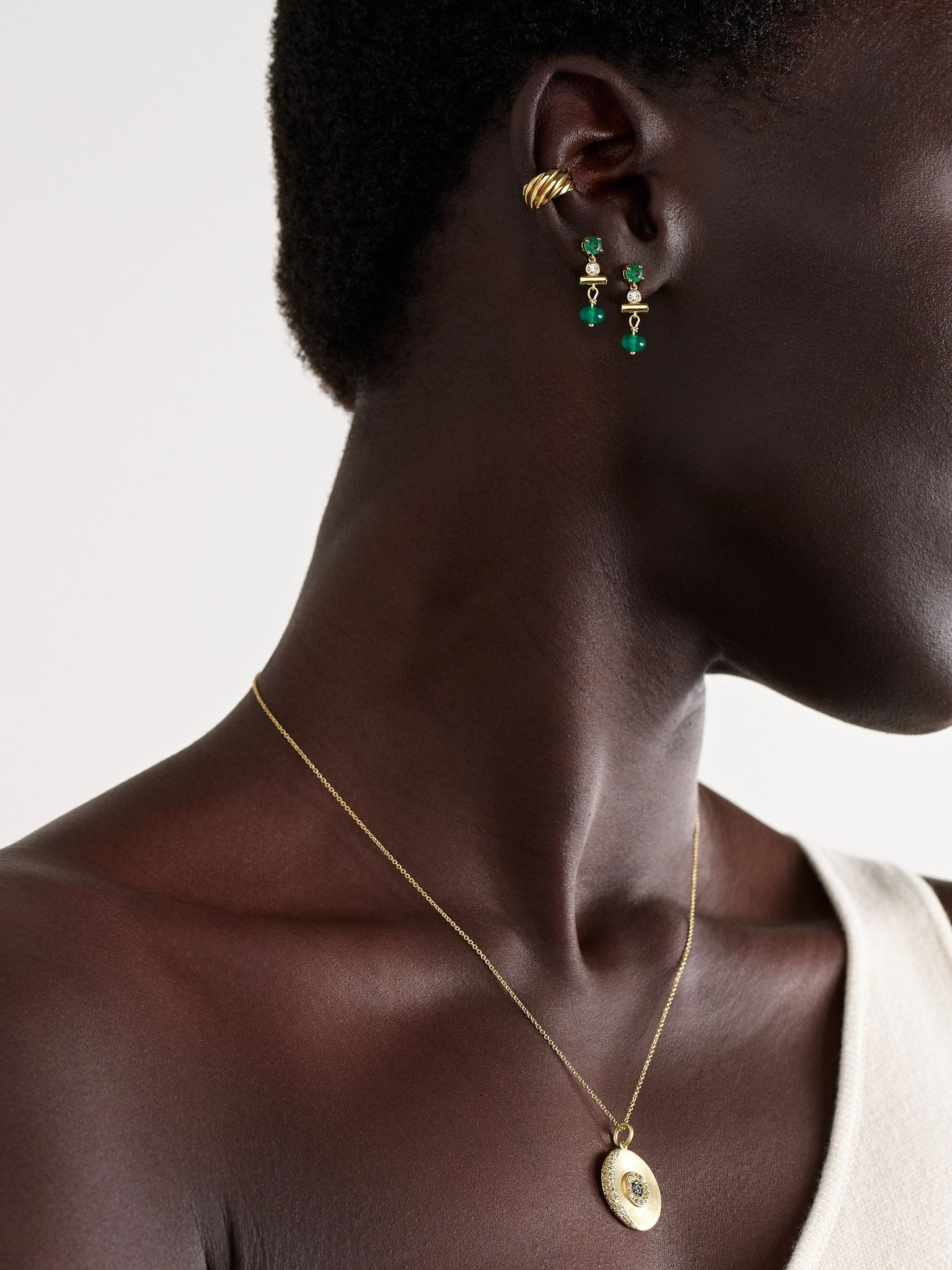 18-karat gold multi-stone earrings Green - 4