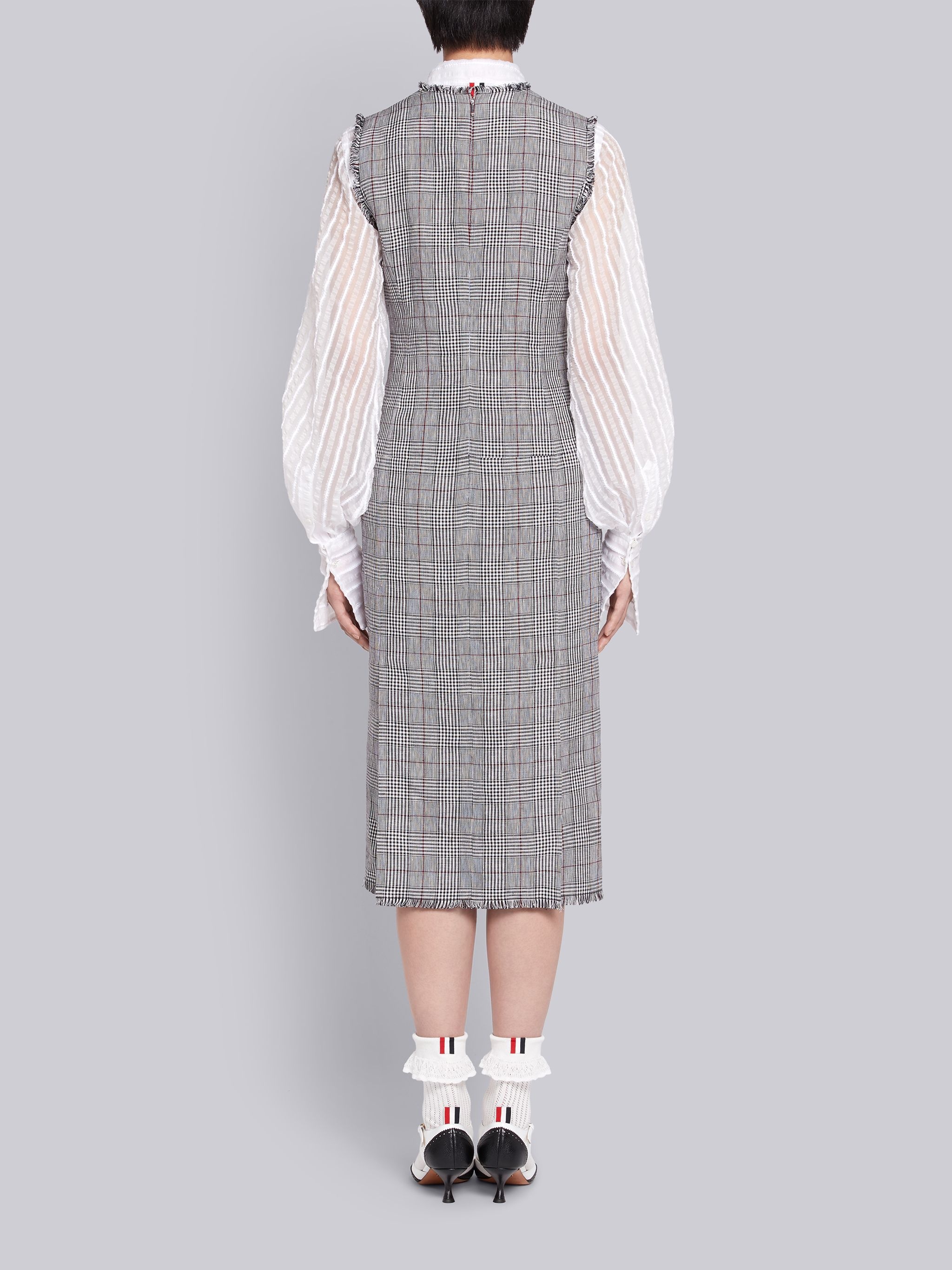 Black And White Crisp Linen Sleeveless Pencil Dress - 3