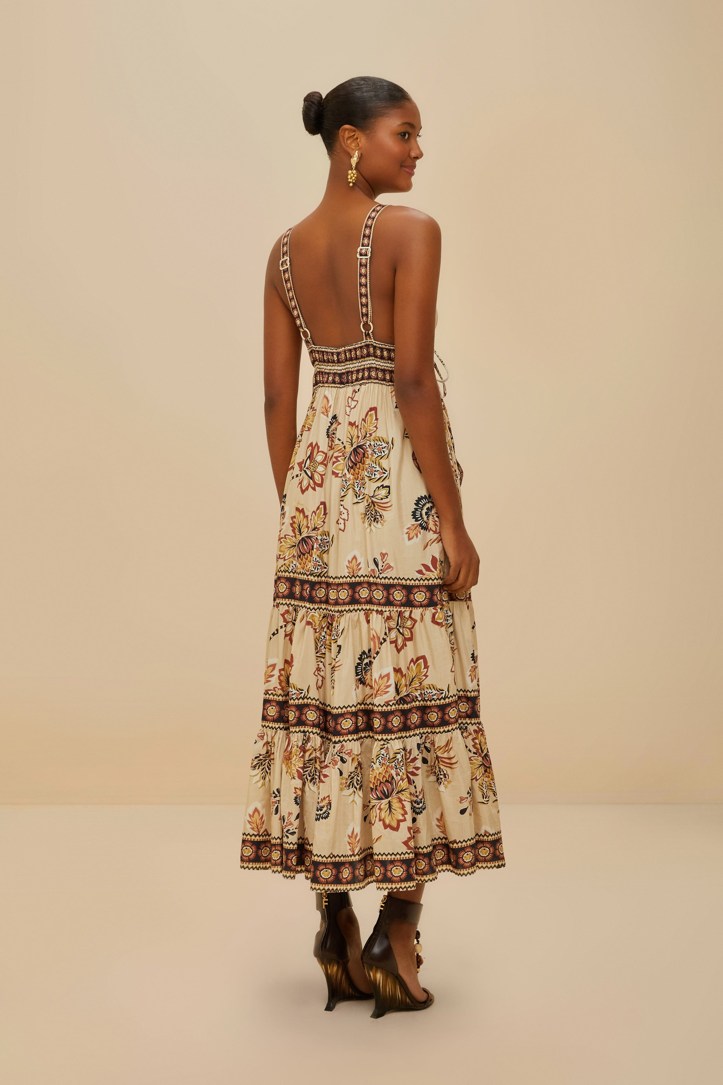 Sand Aura Floral Sleeveless Midi Dress - 3