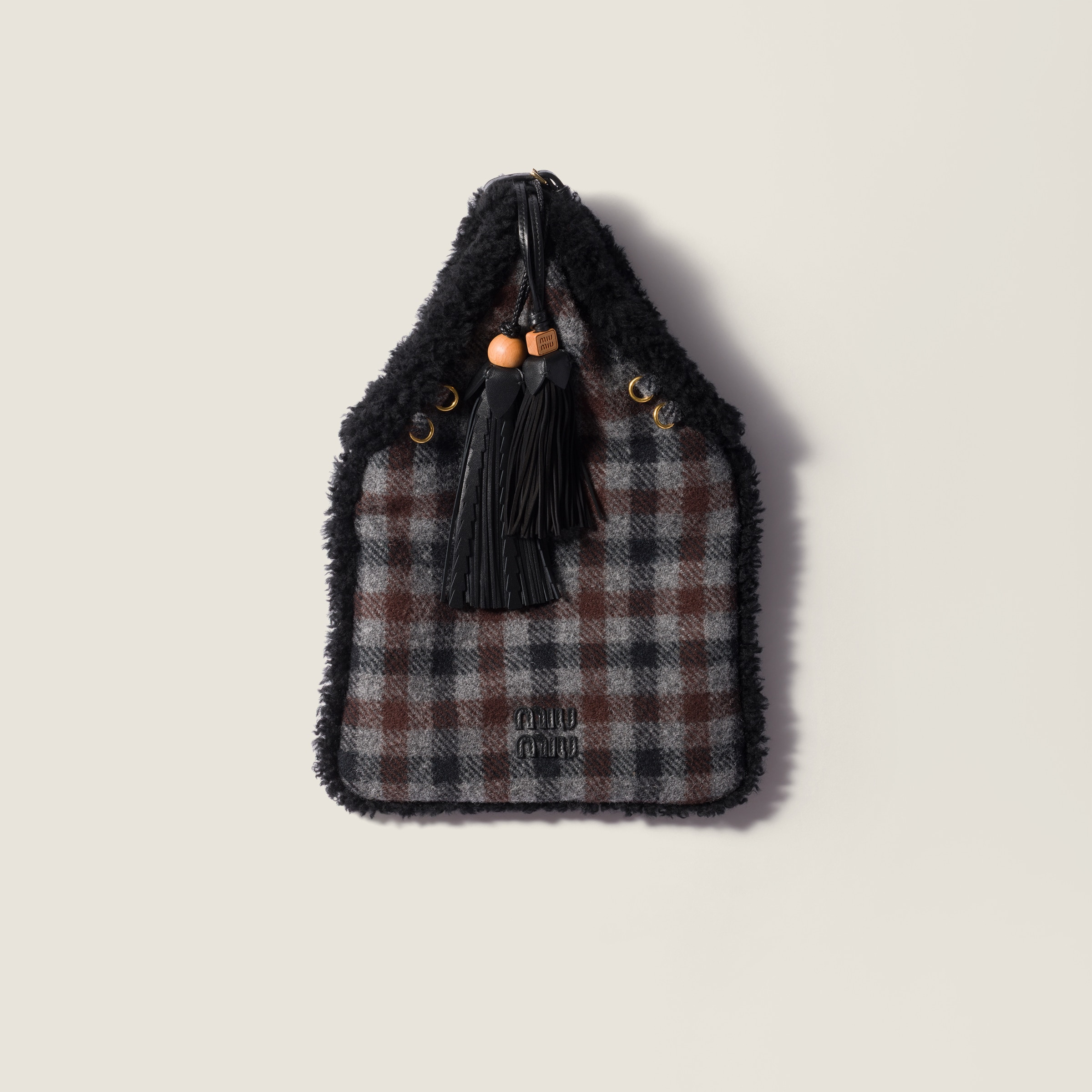 Gingham and shearling handbag - 1