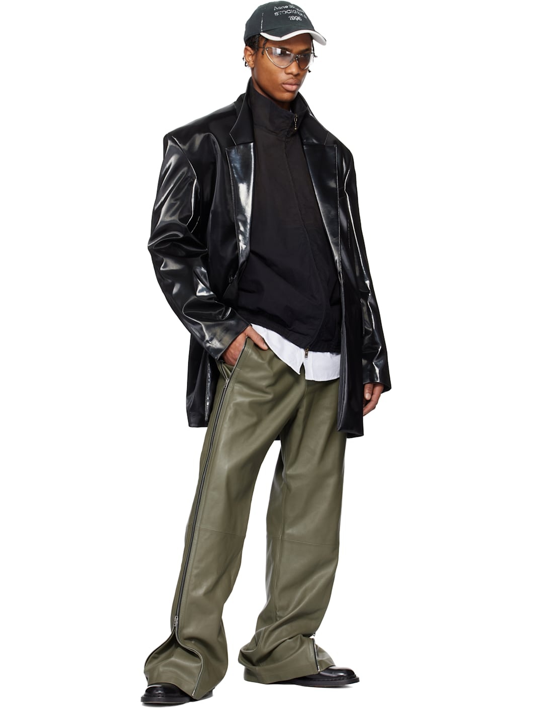 Green Zip Leather Pants - 4