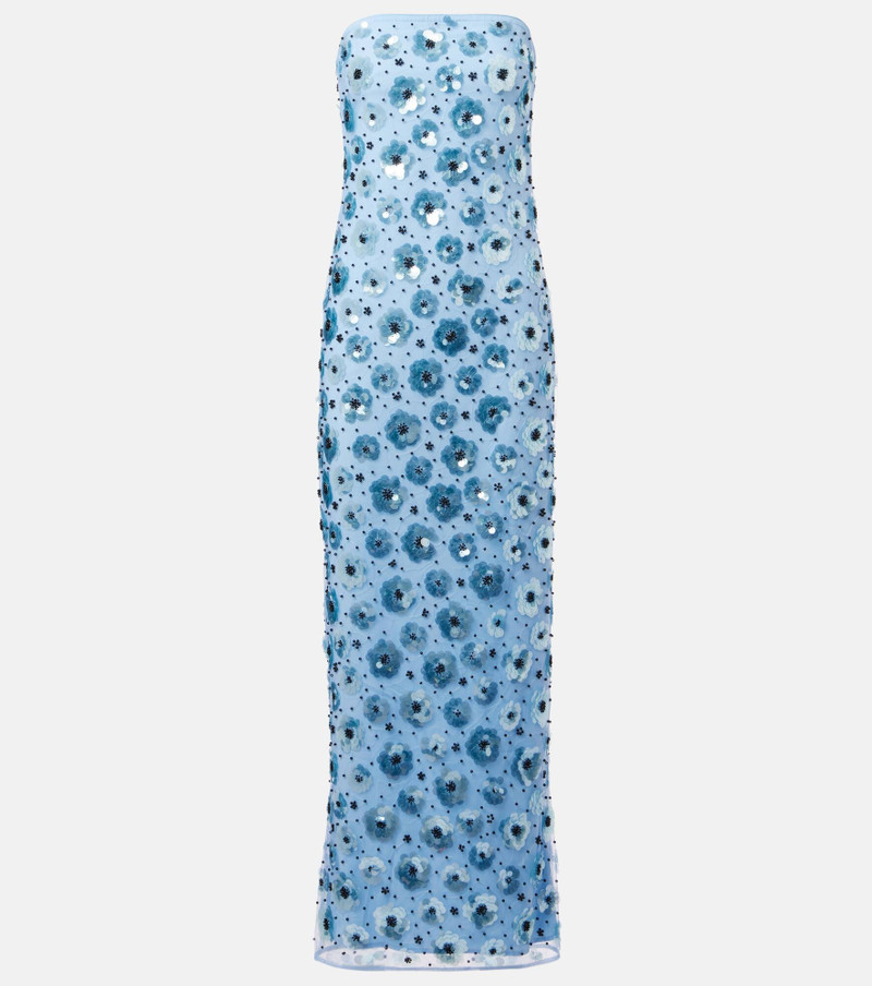 Floral embellished strapless gown 1