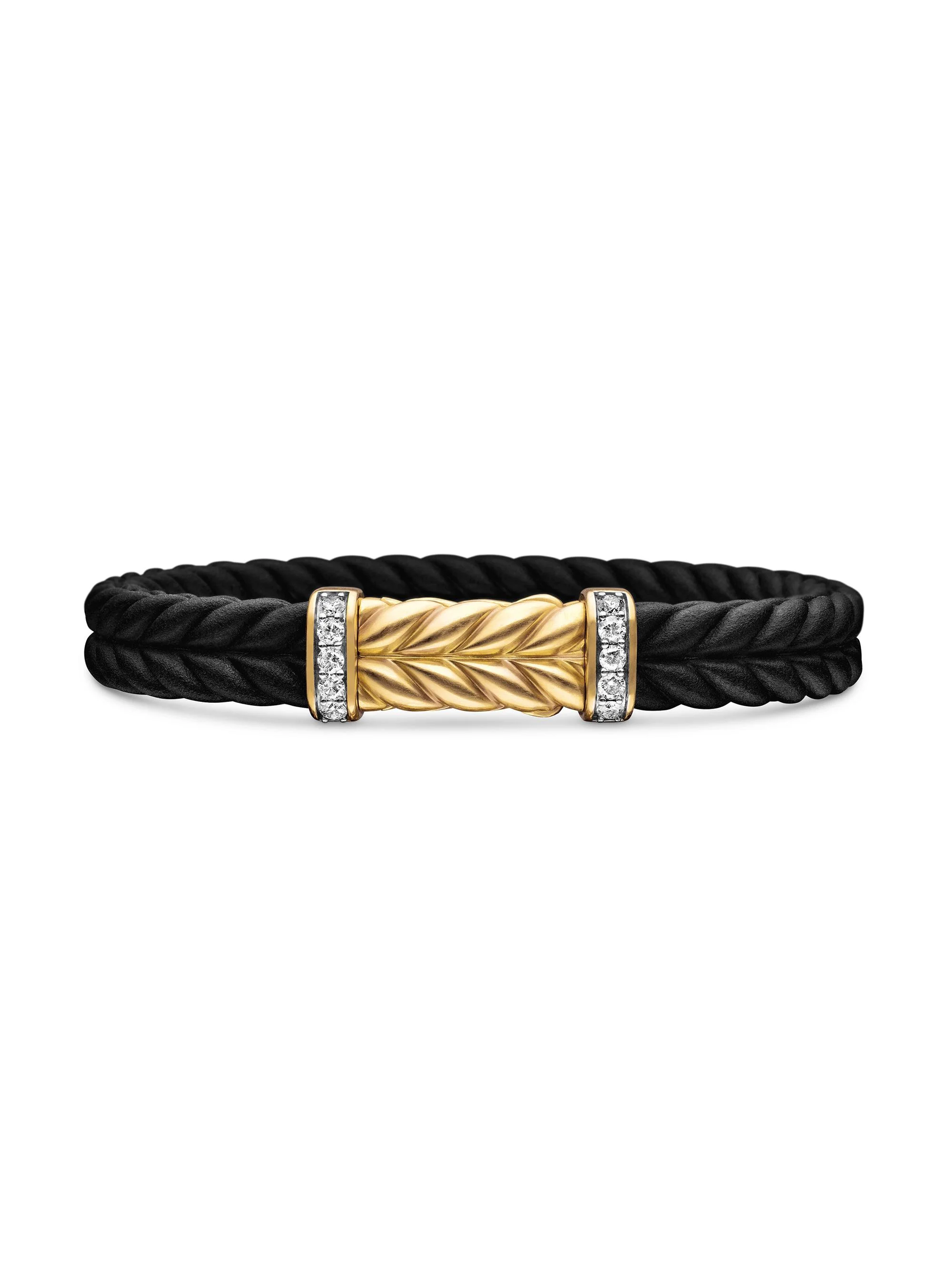Men's Chevron Bracelet in Black Rubber - Diamond - 1