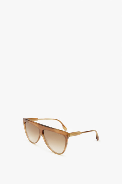 Victoria Beckham Classic Flat Top V Sunglasses in Honey Horn outlook