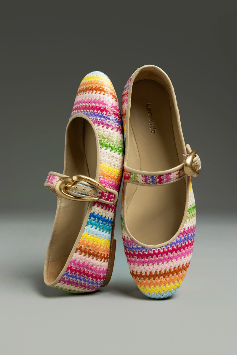 Larroudé Verona Ballet Flat In Rainbow Raffia and Beige Leather outlook