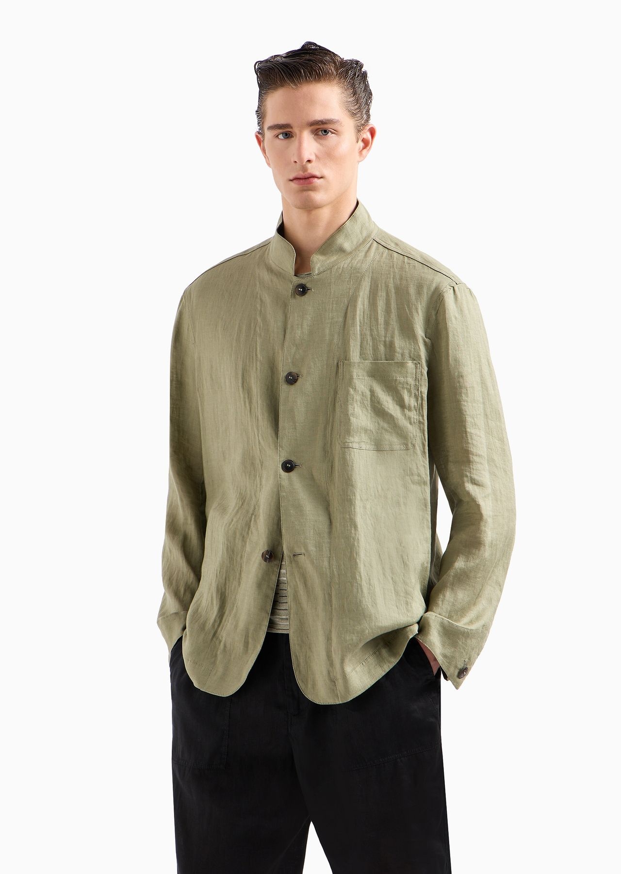 Single-breasted, linen canvas jacket - 2
