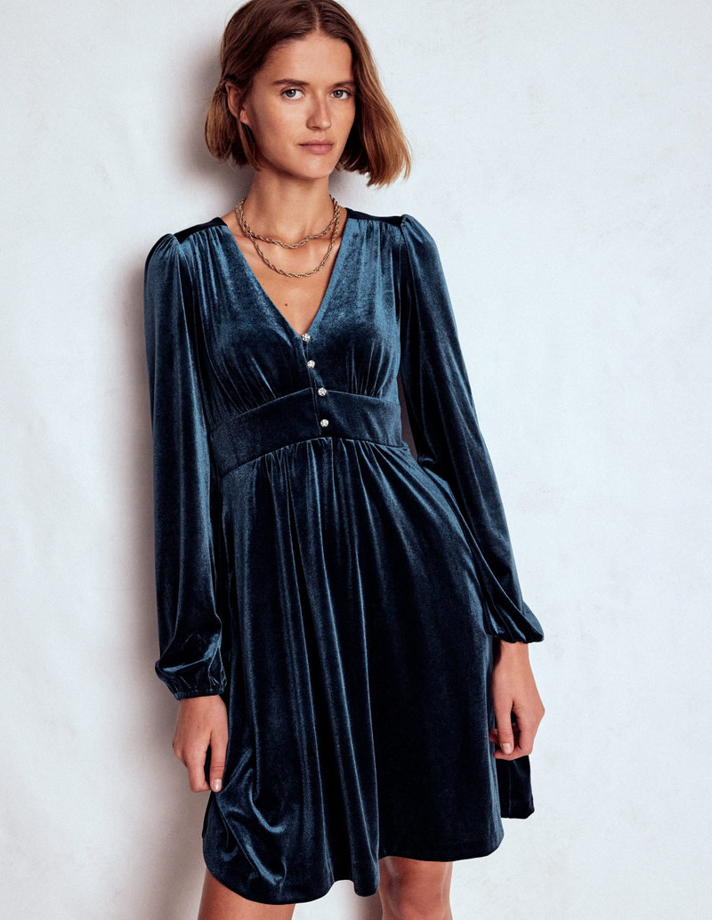 Jocelyn Short Velvet Dress-Midnight Ocean 5