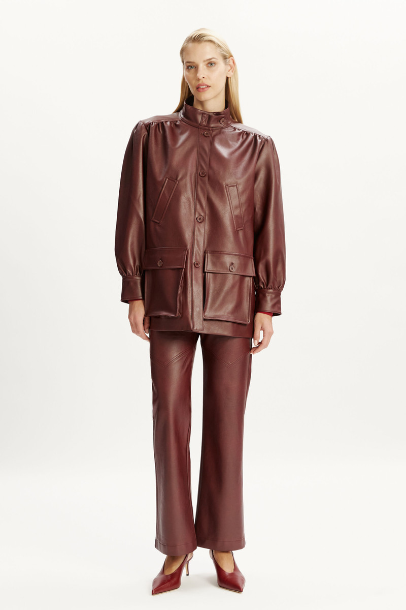 BARDOT Clements Vegan Leather Jacket In Burgundy outlook