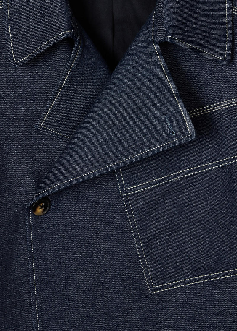 Paul Smith Denim Cotton-Blend Cropped Asymmetric Jacket with Topstitching outlook