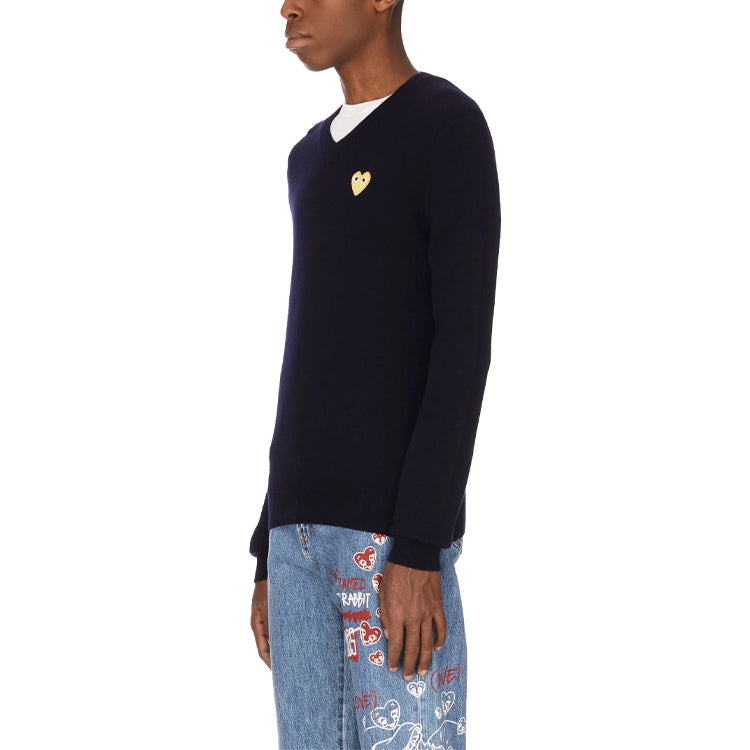 COMME des GARCONS PLAY V-Neck Pullover Gold Emblem 'Black' AZ-N048-051-2 - 6