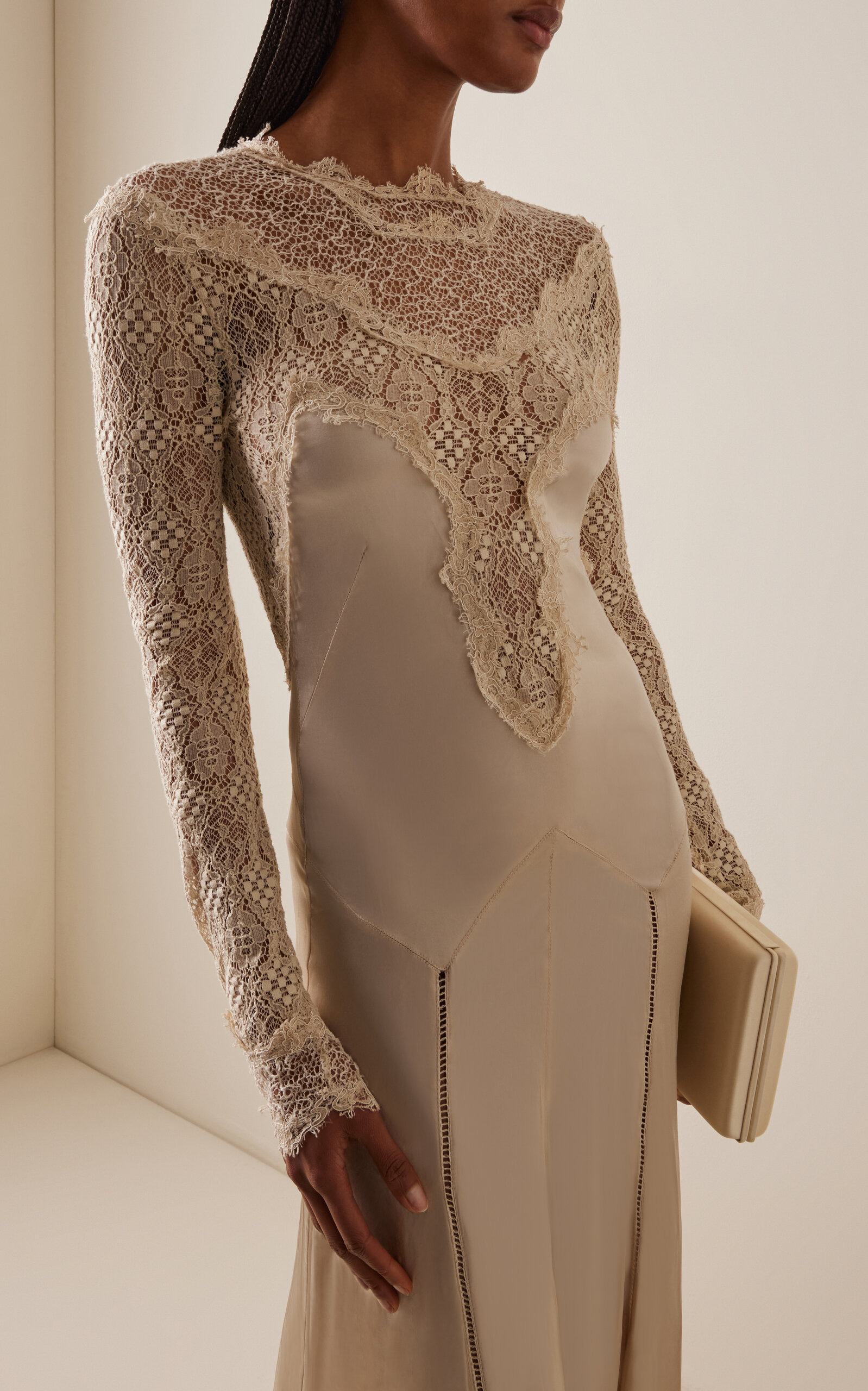 Dolores Lace-Inset Silk Satin Maxi Dress ivory - 3