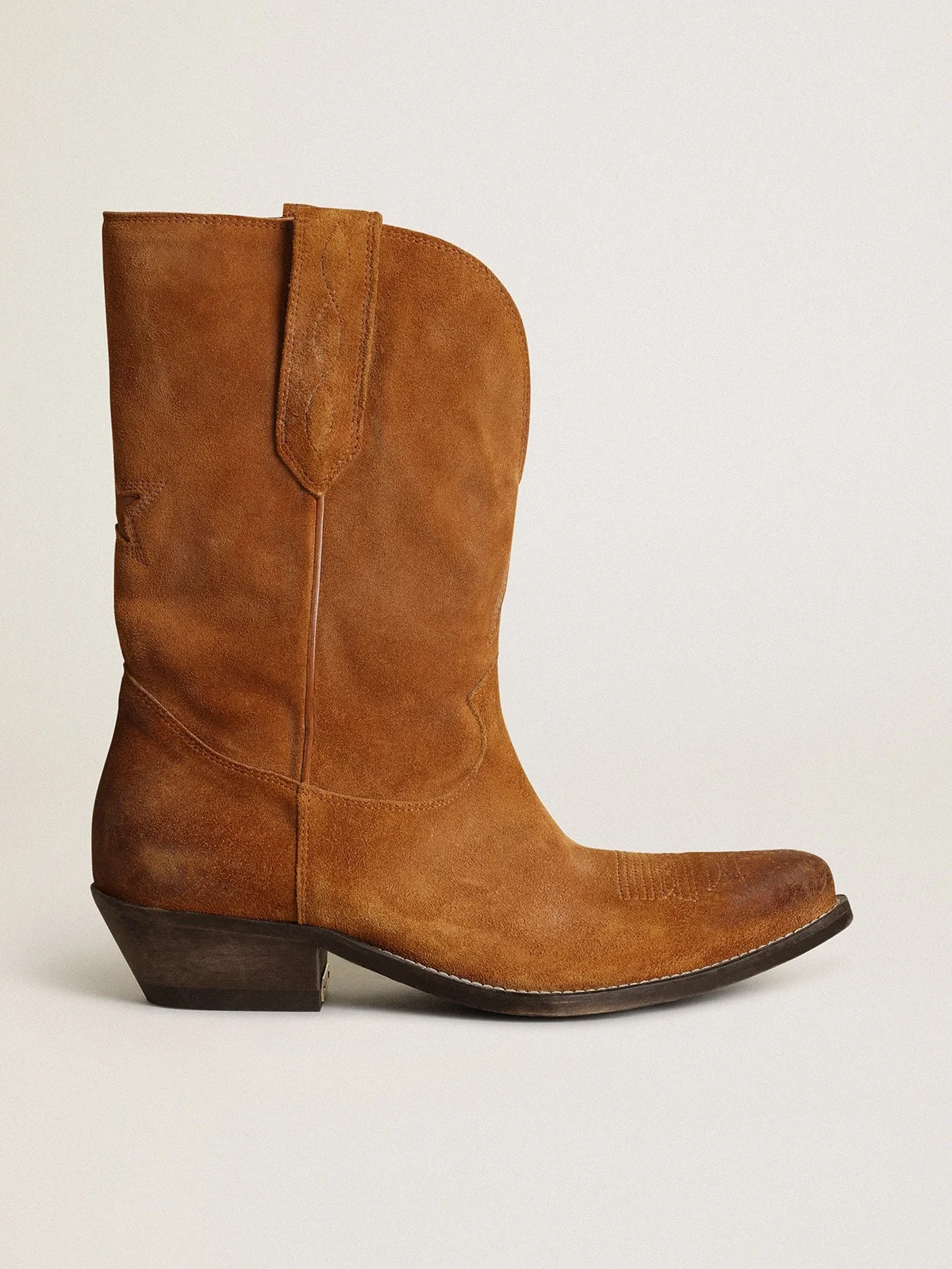 Women's low boots in tobacco-colored suede with inlay star - 1