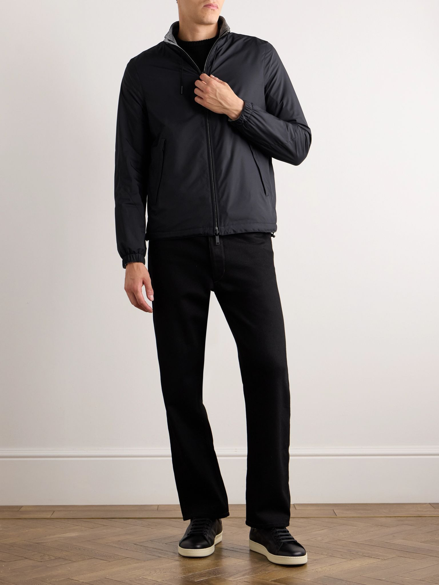 Reversible Shell and Cashmere, Cotton and Silk-Blend Jersey Jacket Navy - 2