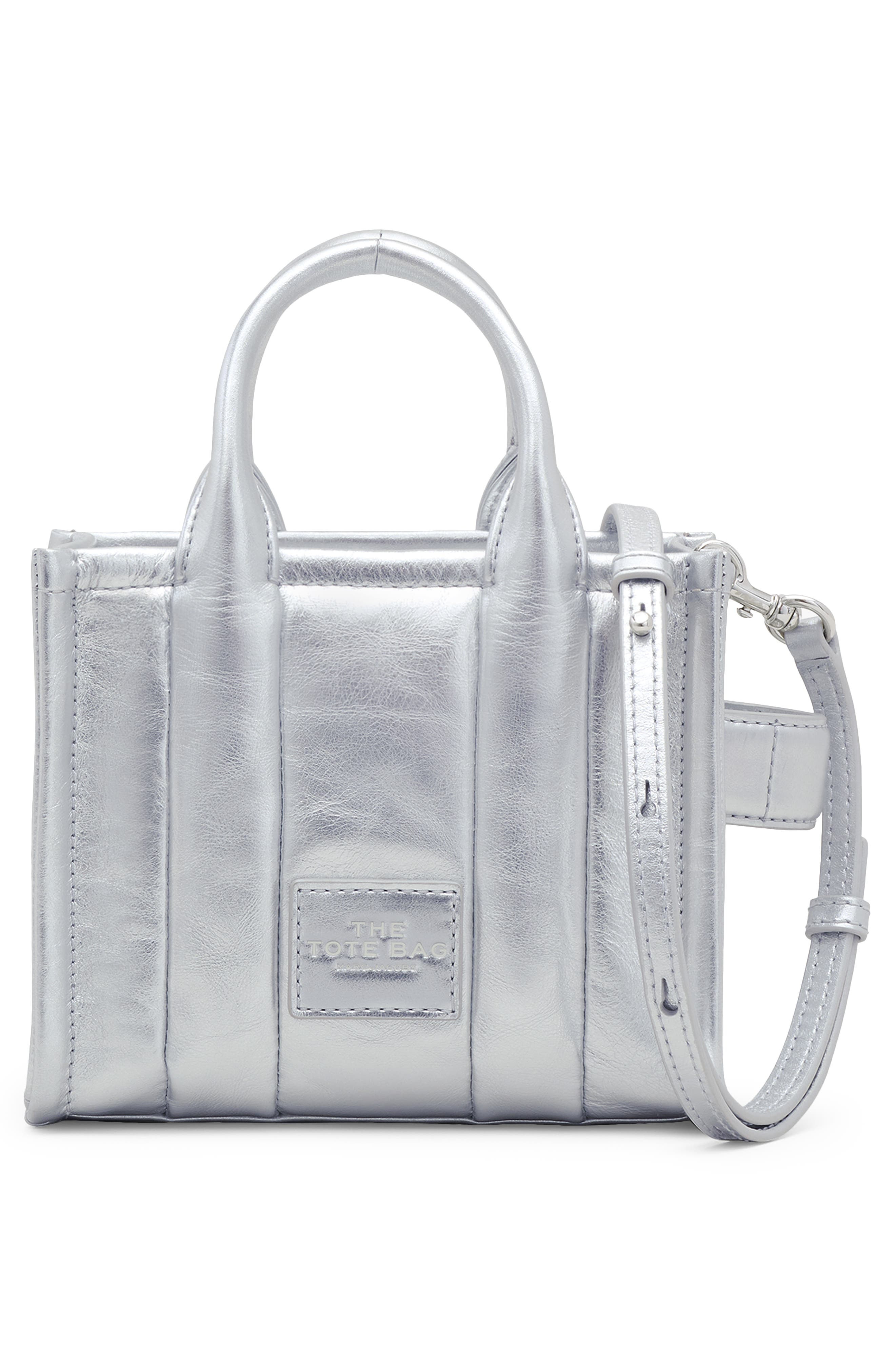 Marc Jacobs The Metallic Leather Crossbody Tote Bag in Silver at Nordstrom - 4