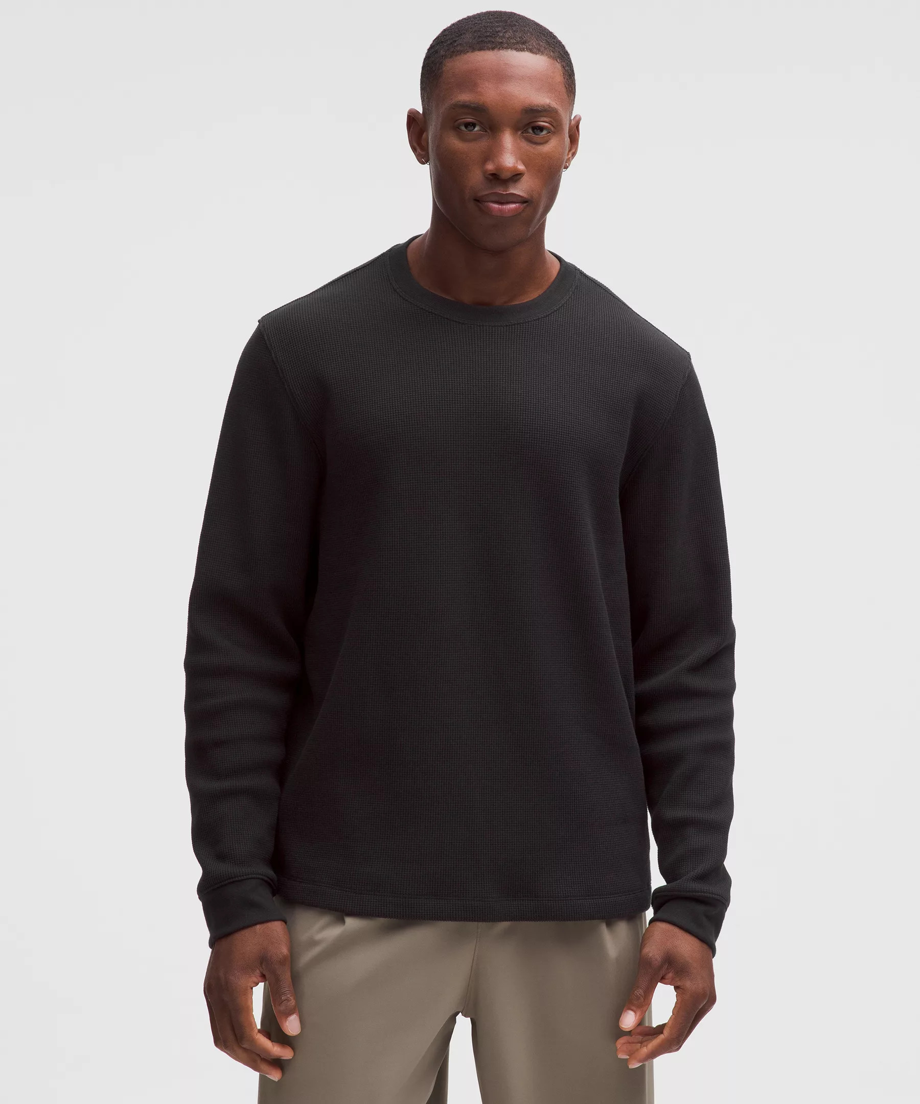Cotton-Blend Waffle Knit Long-Sleeve Shirt - 1