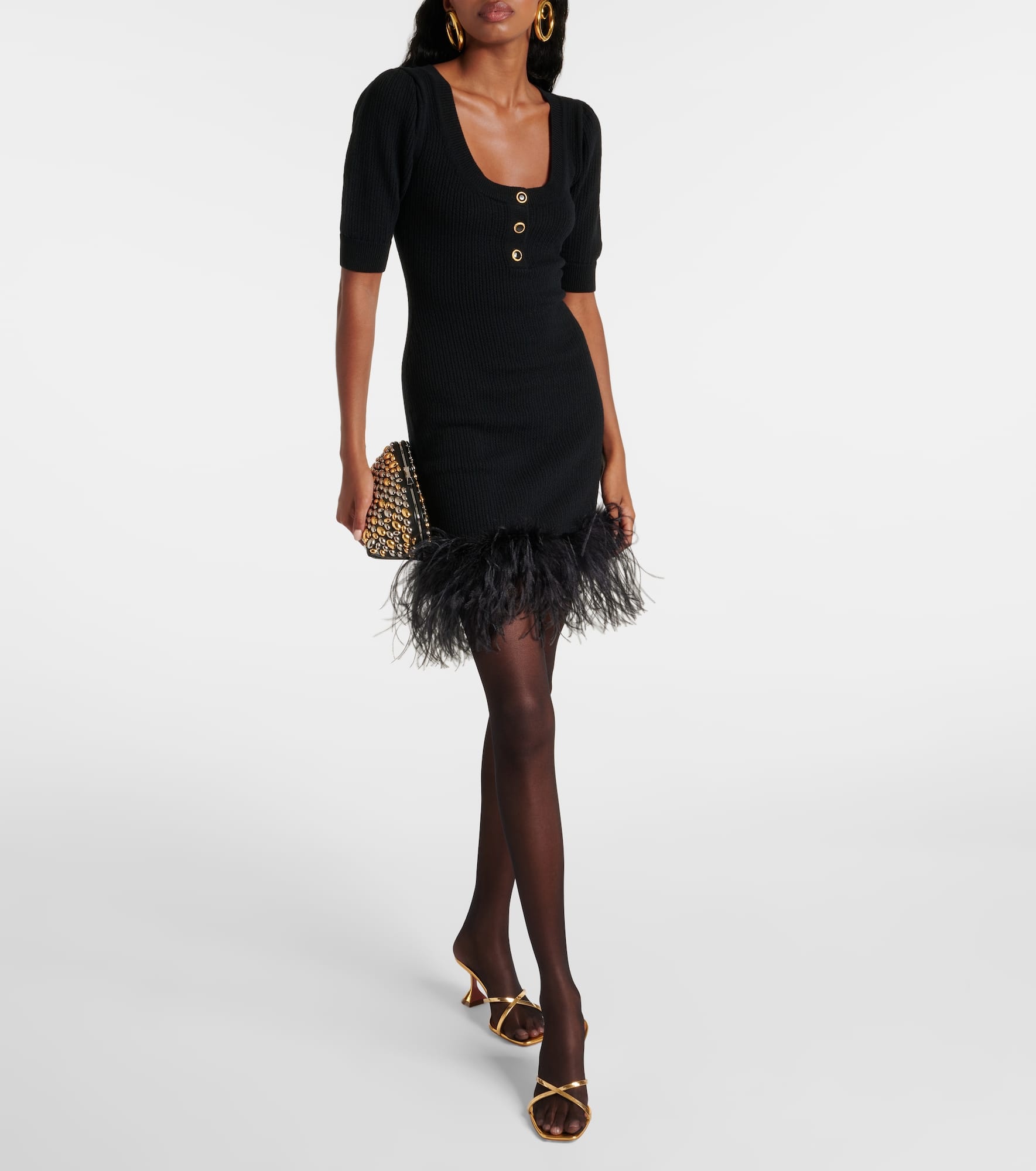 Feather-trimmed wool minidress - 2