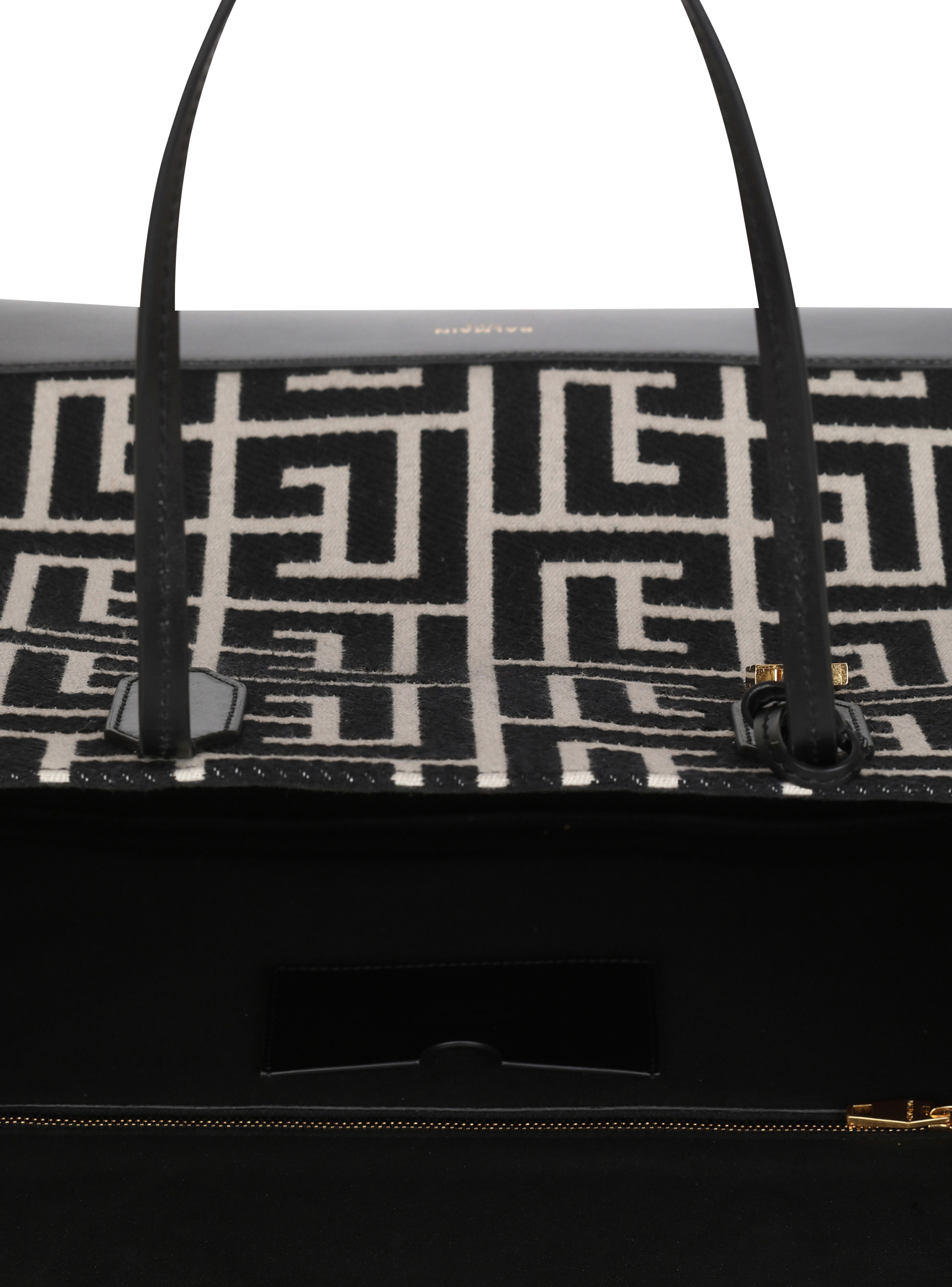 Large-sized bicolor ivory and black jacquard Folded Shopping Bag - 5