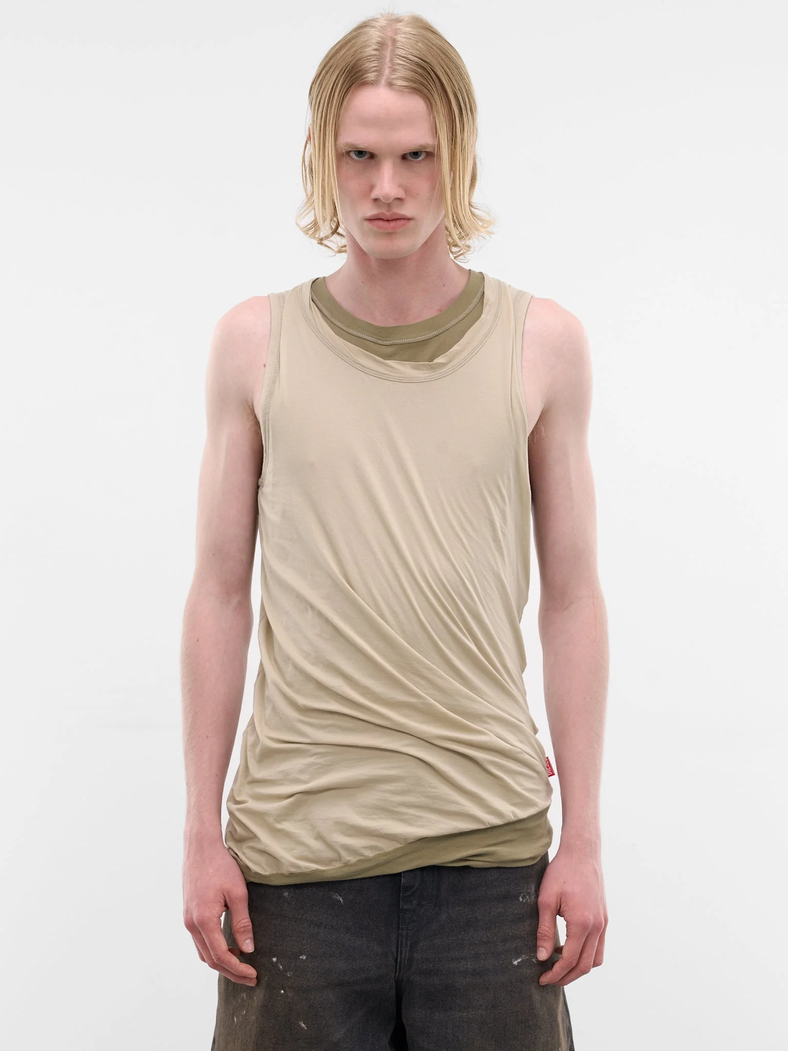 Beige Layered Twisted Tank Top - 1