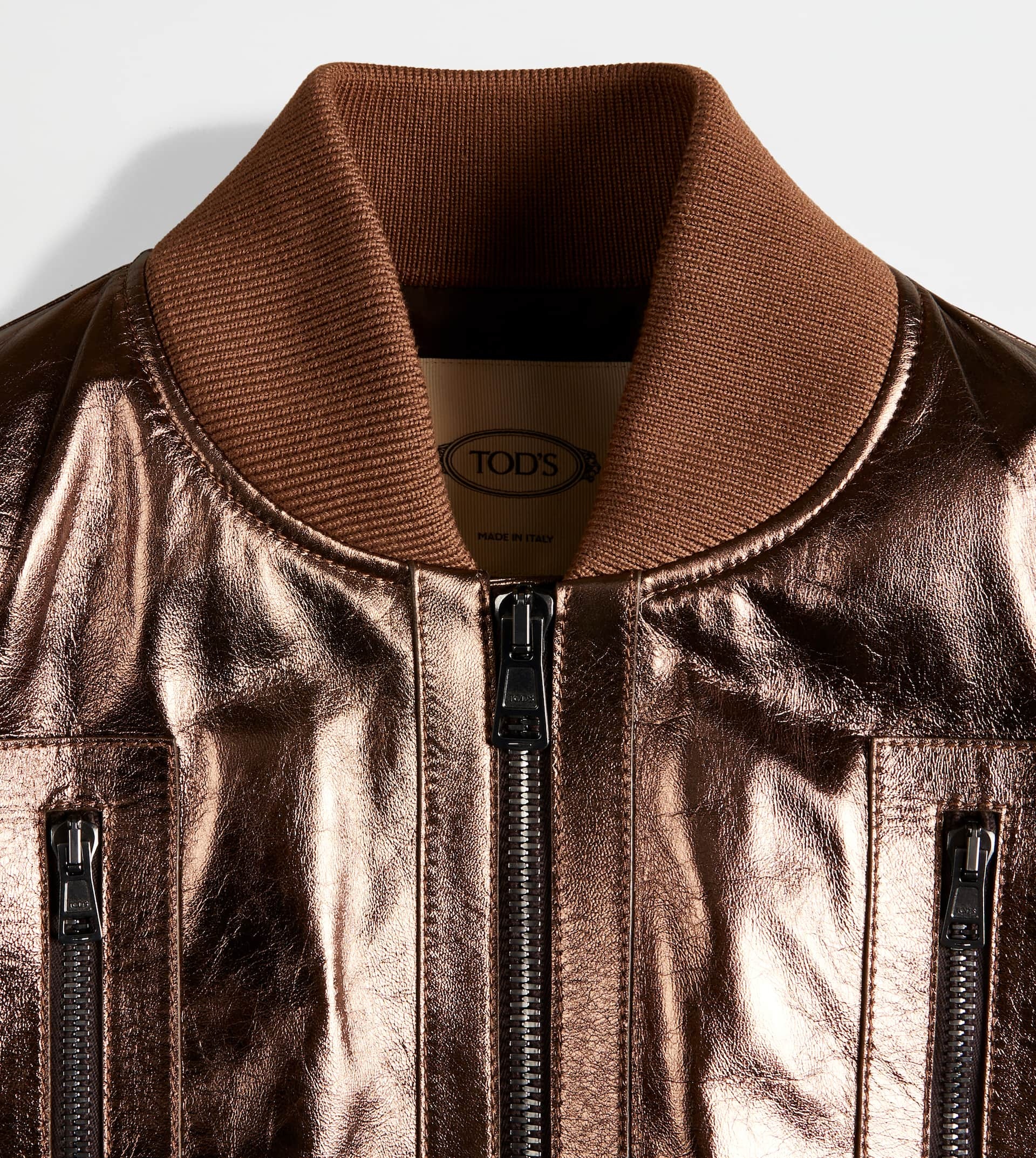 CROPPED BOMBER JACKET IN LEATHER - BROWN - 3