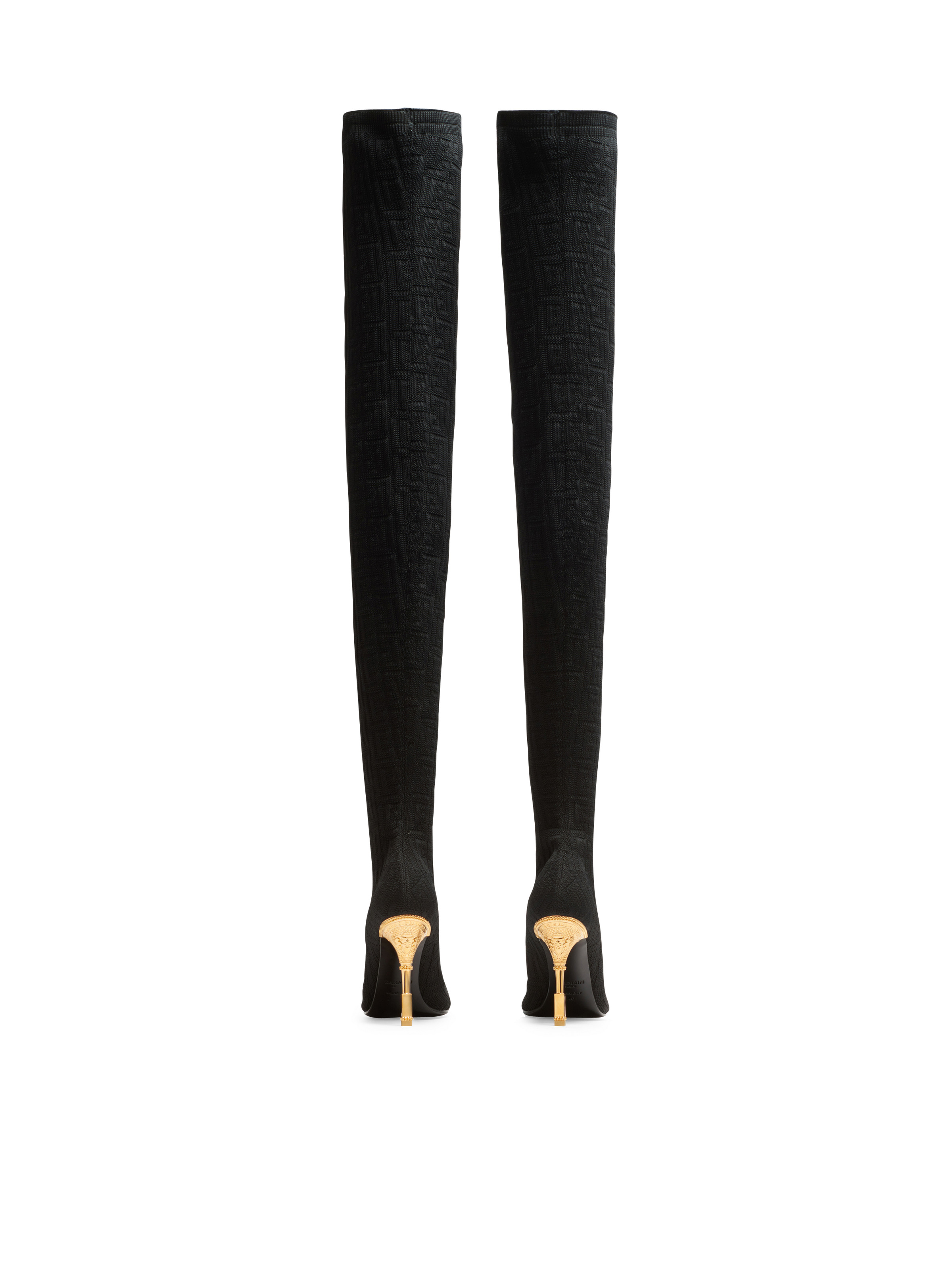 Moneta mesh thigh boots with monogram - 3