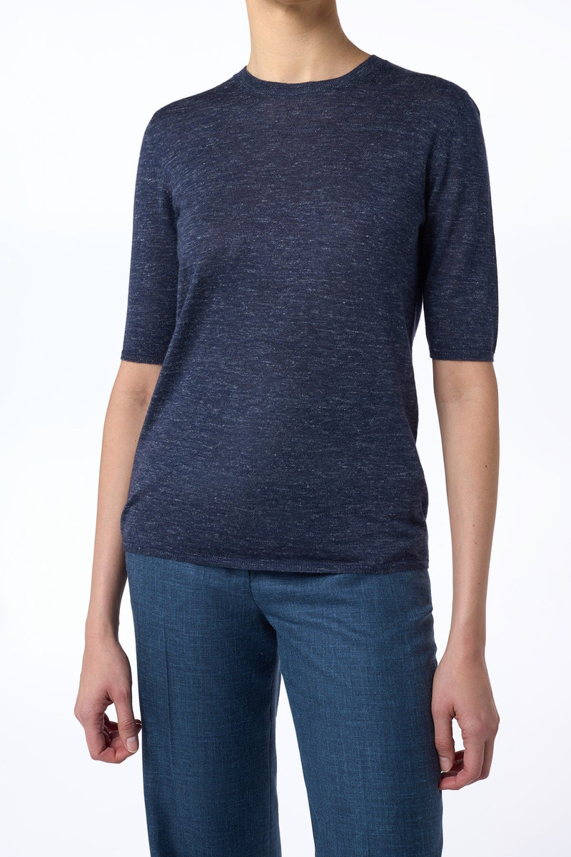 GABRIELA HEARST Chryse Knit T-Shirt in Navy Cashmere Silk with Hemp outlook