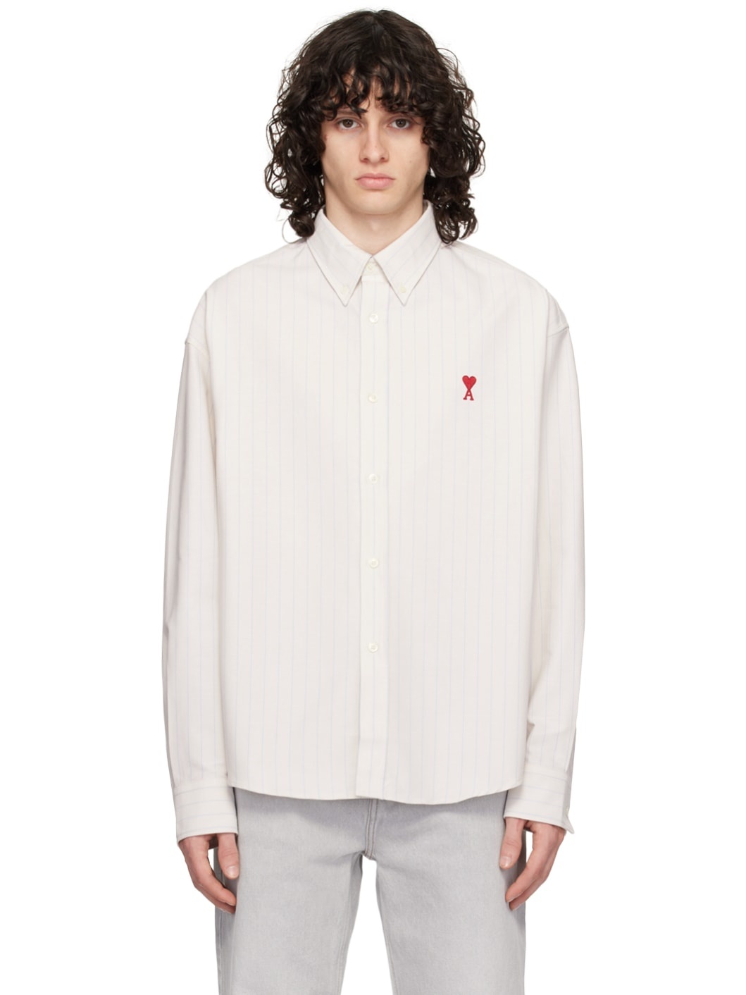 Blue & Off-White Embroidered Shirt - 1