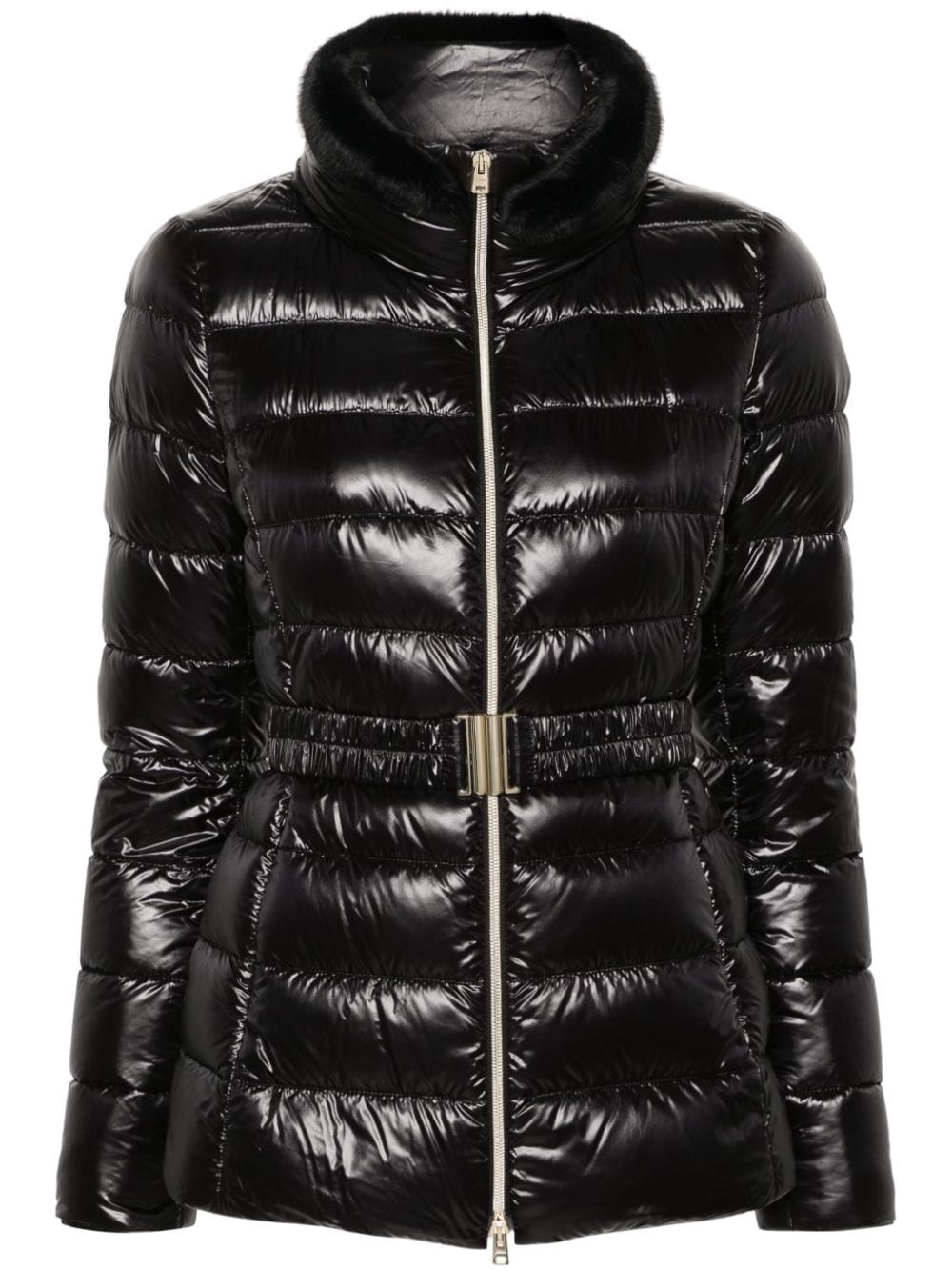 belted high-neck down jacket - 1