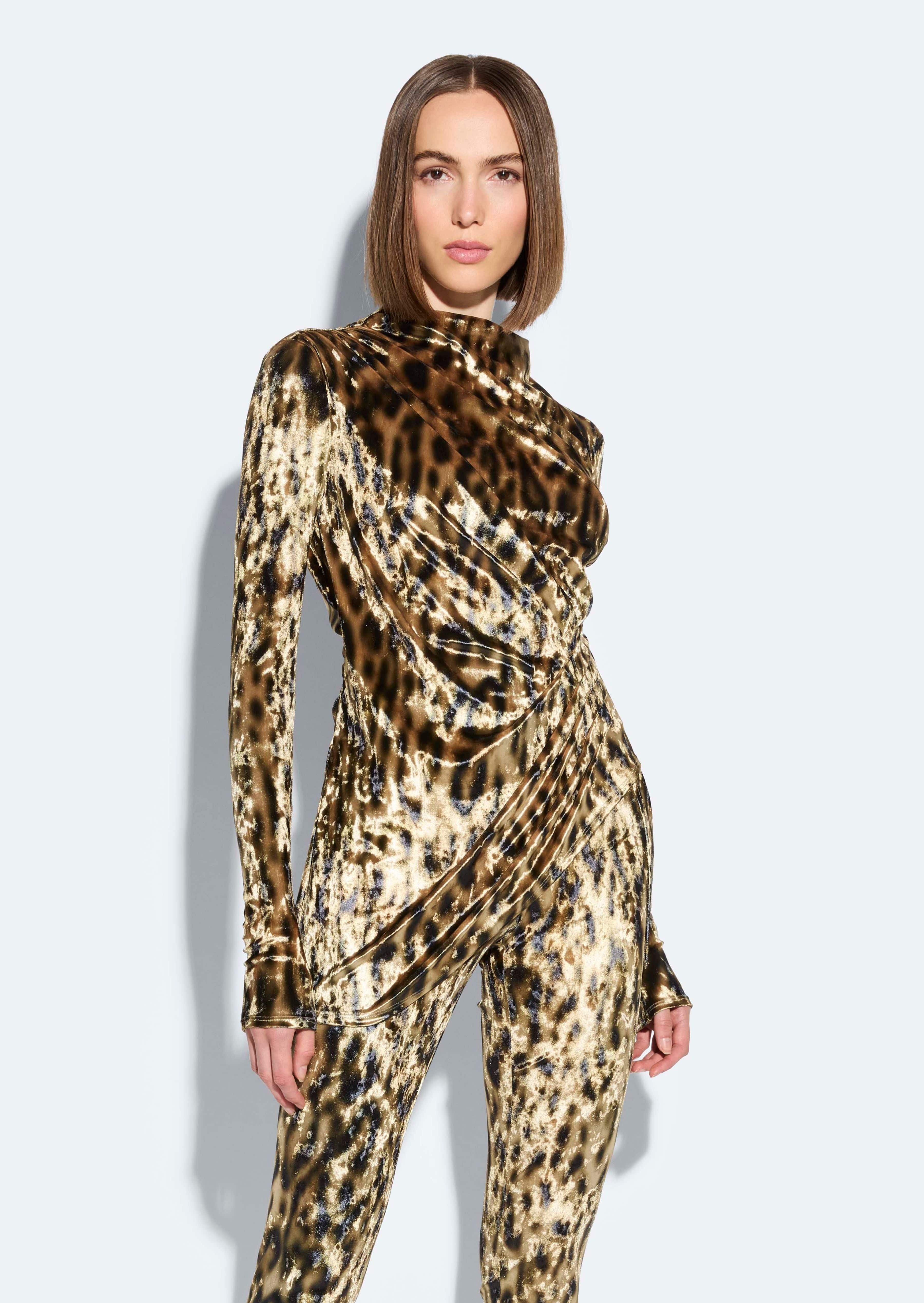 Velvet Leopard Draped Top - 2