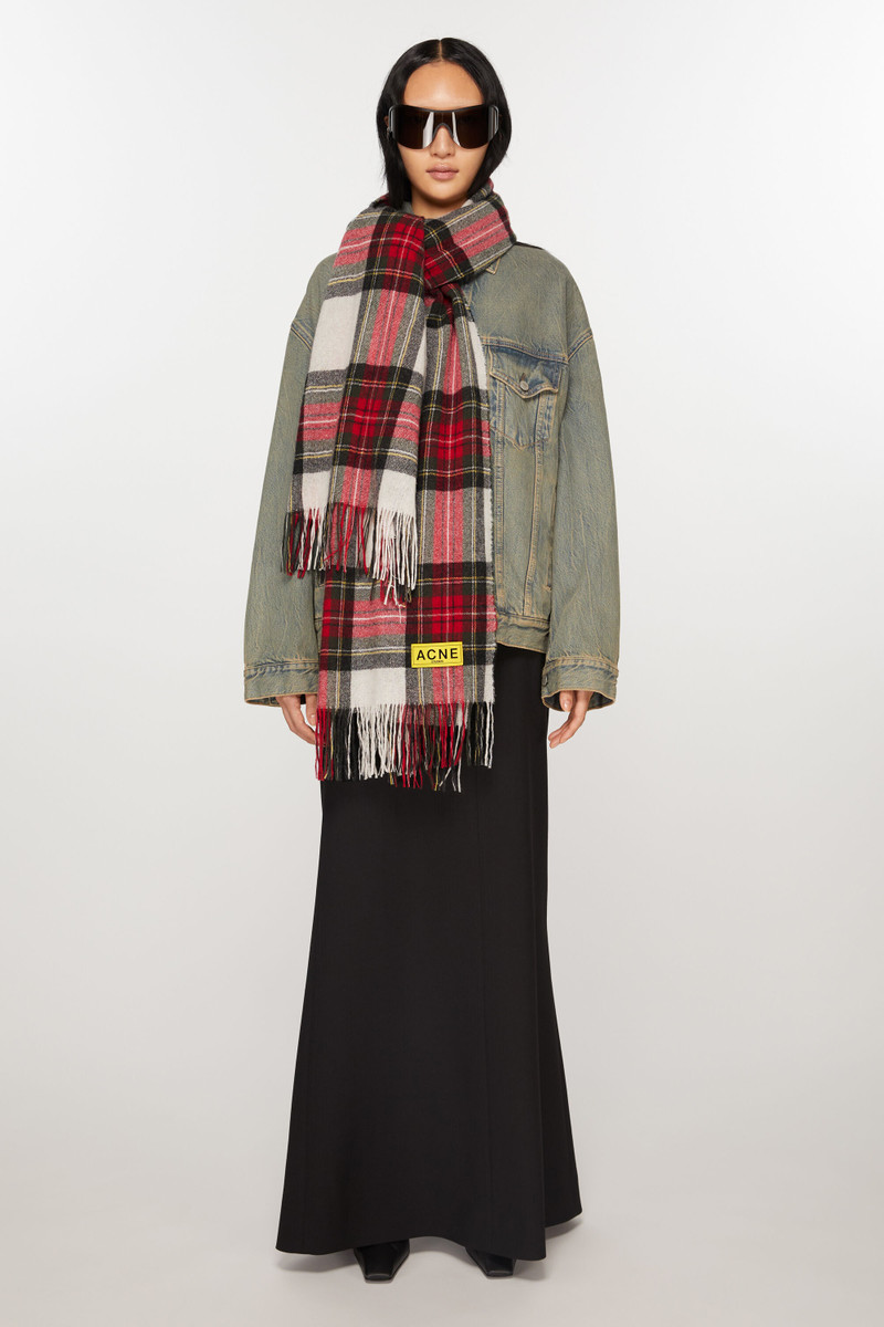 Acne Studios Check fringe scarf - Black/red/white outlook