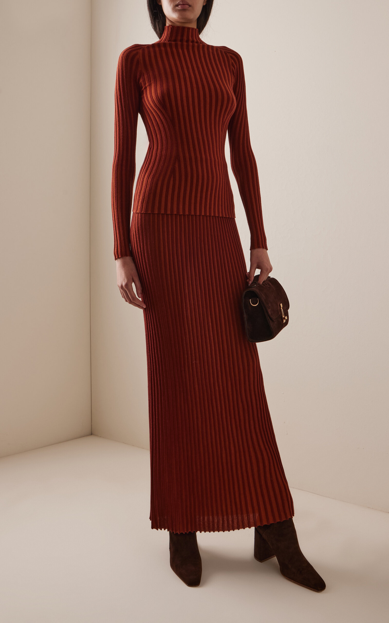 Krause Ribbed Virgin-Wool Maxi Skirt brown - 2