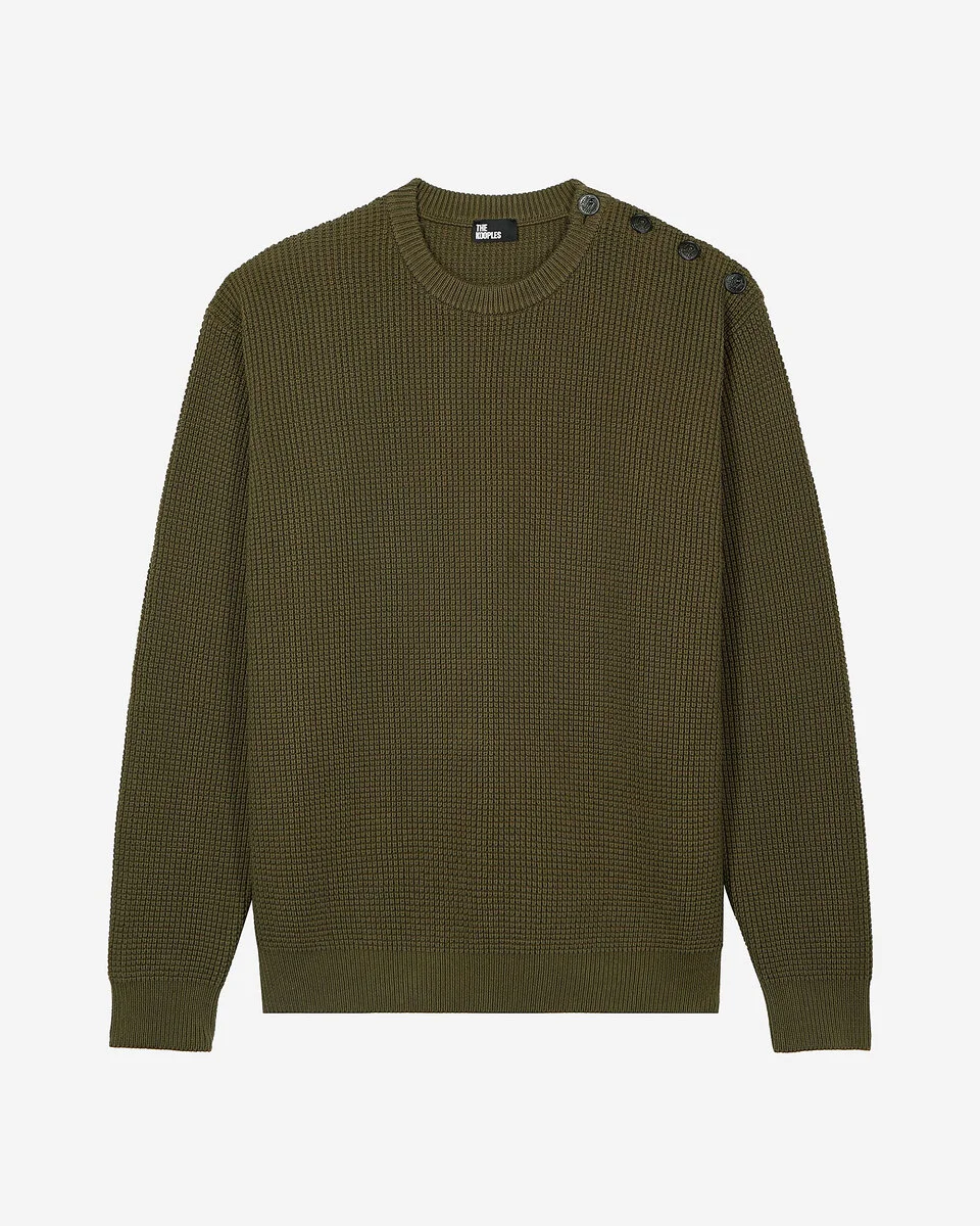 KHAKI BUTTON PLACKET SWEATER - 1