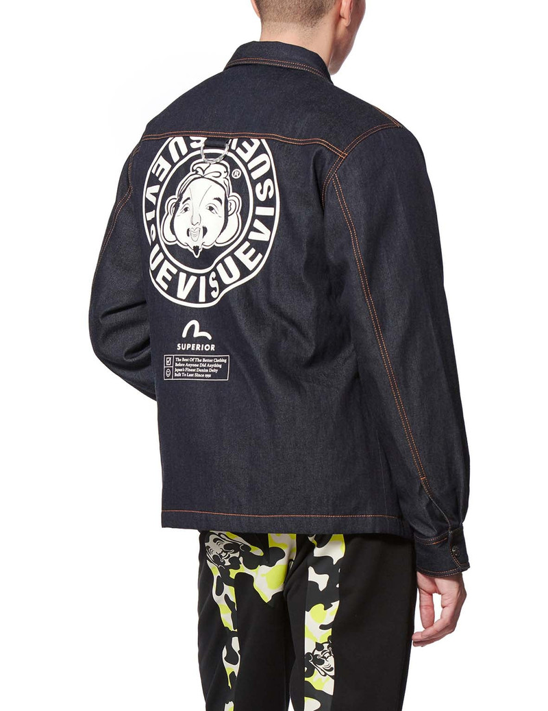 Padded Denim Shirt Jacket with Godhead Print 7