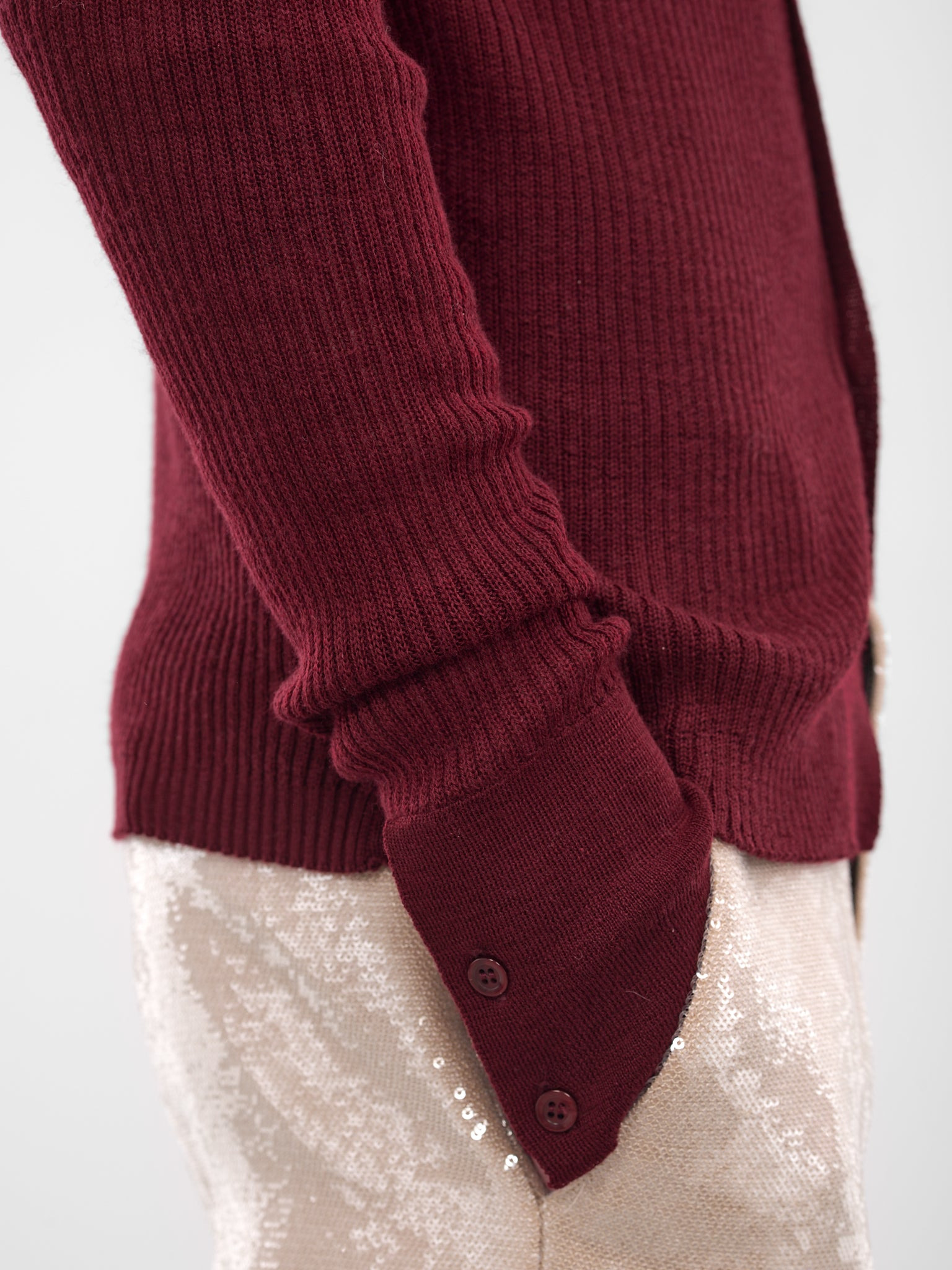 Red Rib-Knit Button-Up Shirt - 4